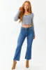 Dark Wash High Rise Cropped Flare Stretchy Jeans sold by Lime Lush