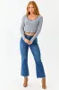 Dark Wash High Rise Cropped Flare Stretchy Jeans sold by Lime Lush