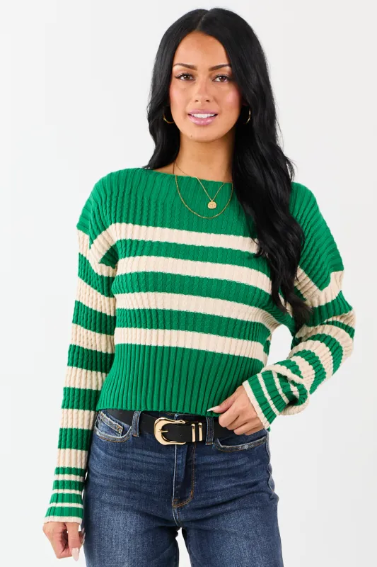 Kelly Green and Cream Stripe Boat Neck Sweater sold by Lime Lush