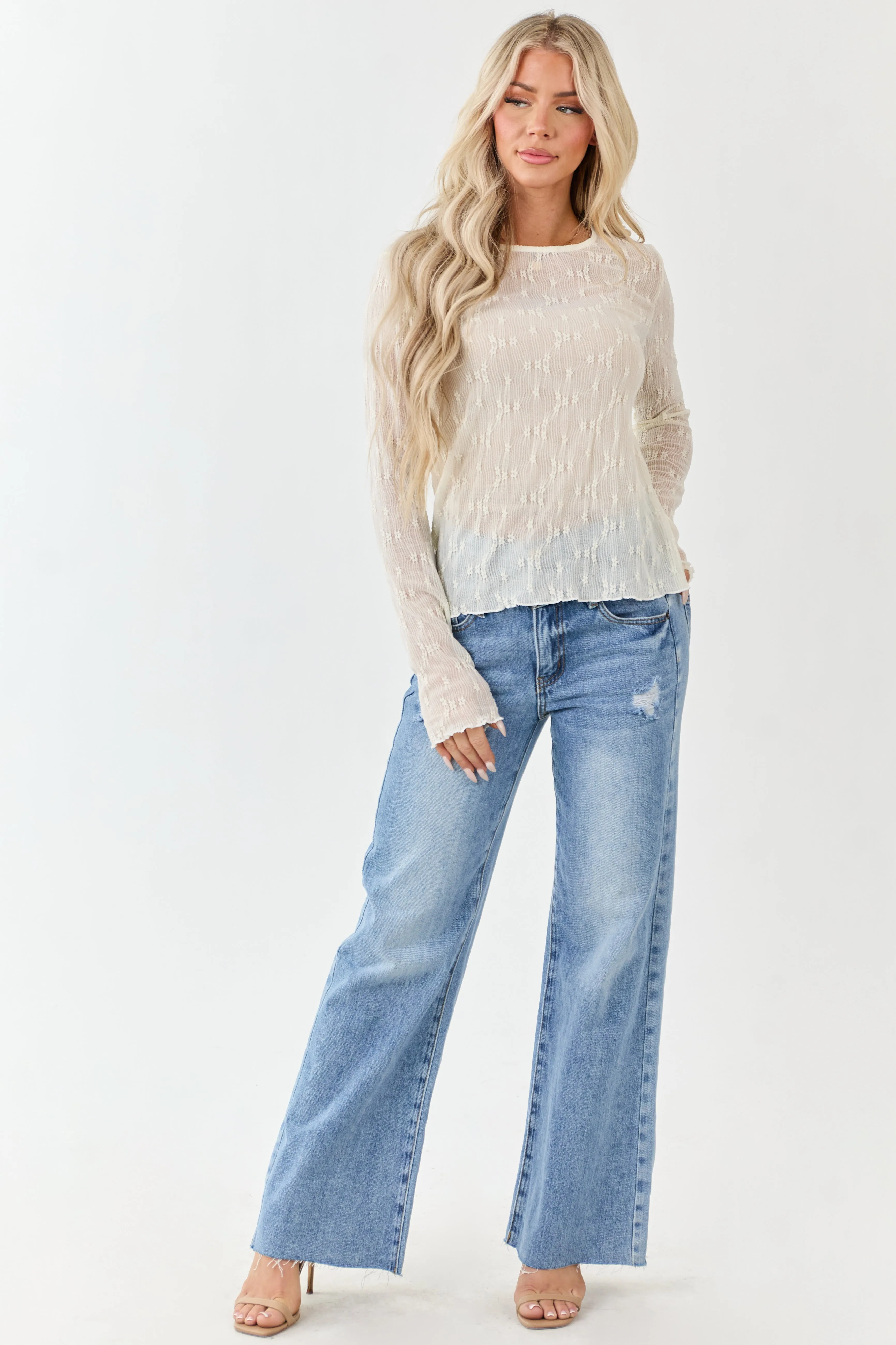 Cream Lace Round Neck Long Sleeve Top sold by Lime Lush product image thumbnail 3