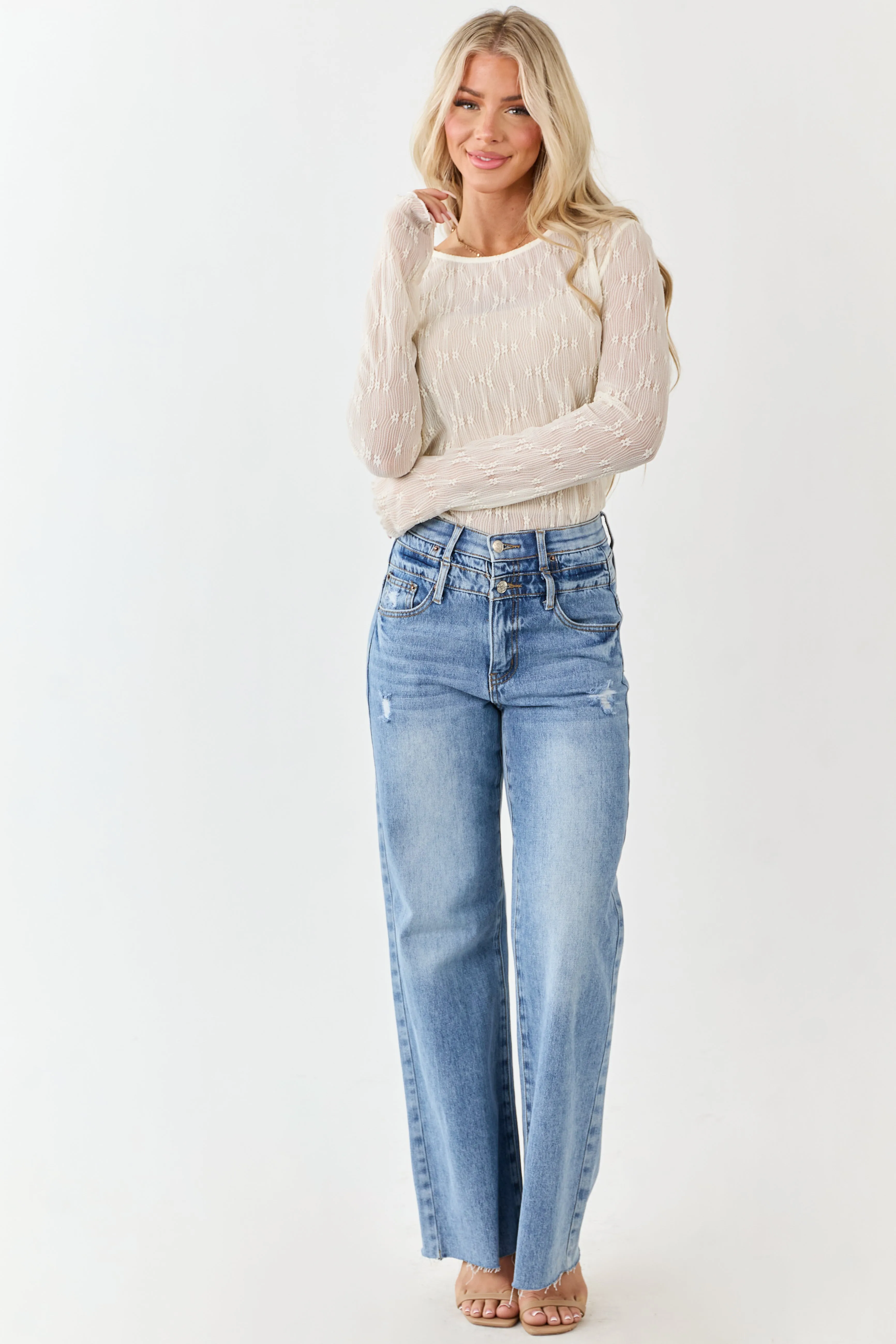 Cream Lace Round Neck Long Sleeve Top sold by Lime Lush product image thumbnail 2