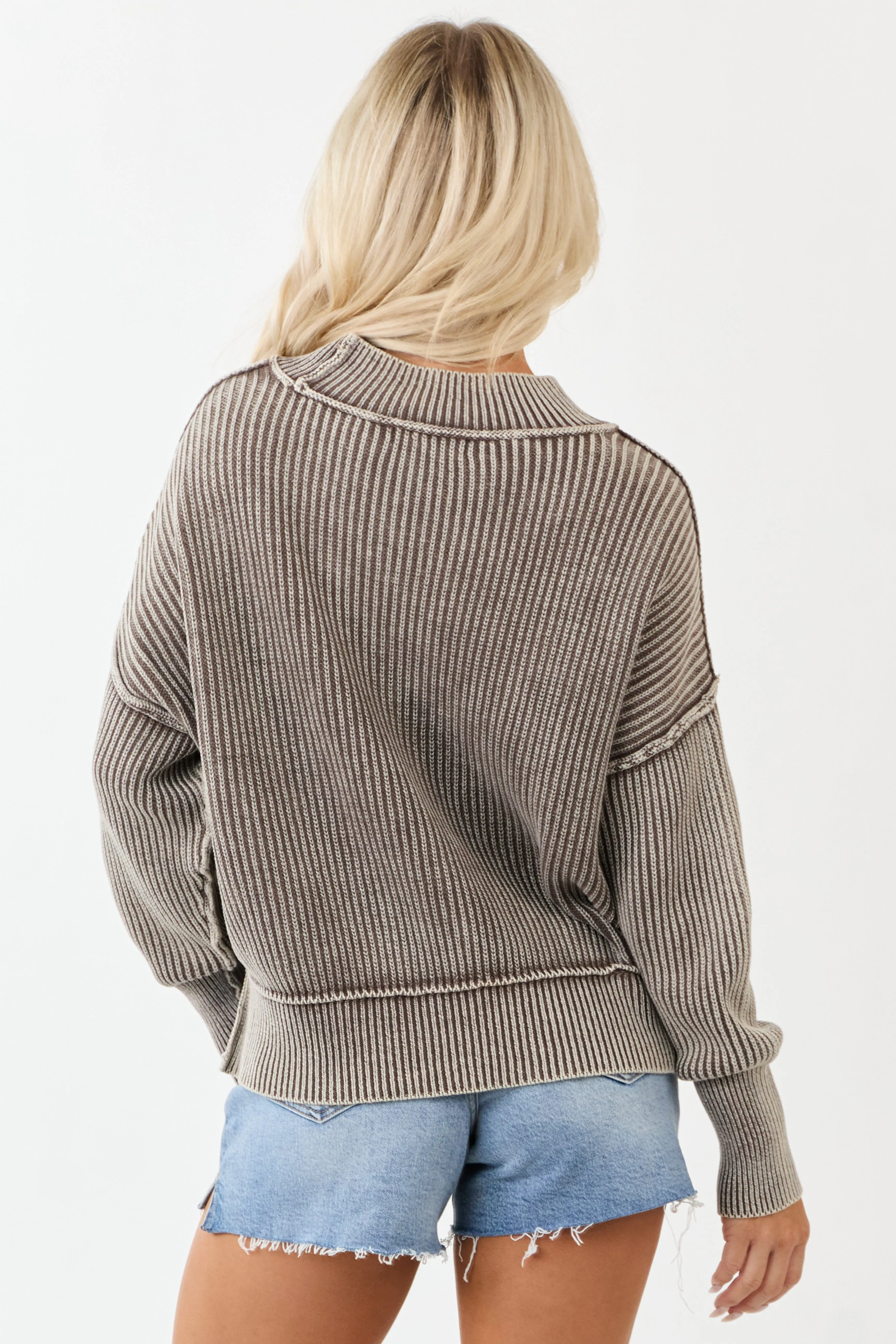 Coffee Washed Cotton Thick Rib Knit Sweater sold by Lime Lush product image thumbnail 5
