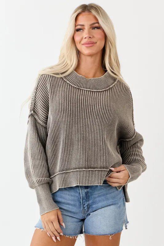 Coffee Washed Cotton Thick Rib Knit Sweater sold by Lime Lush