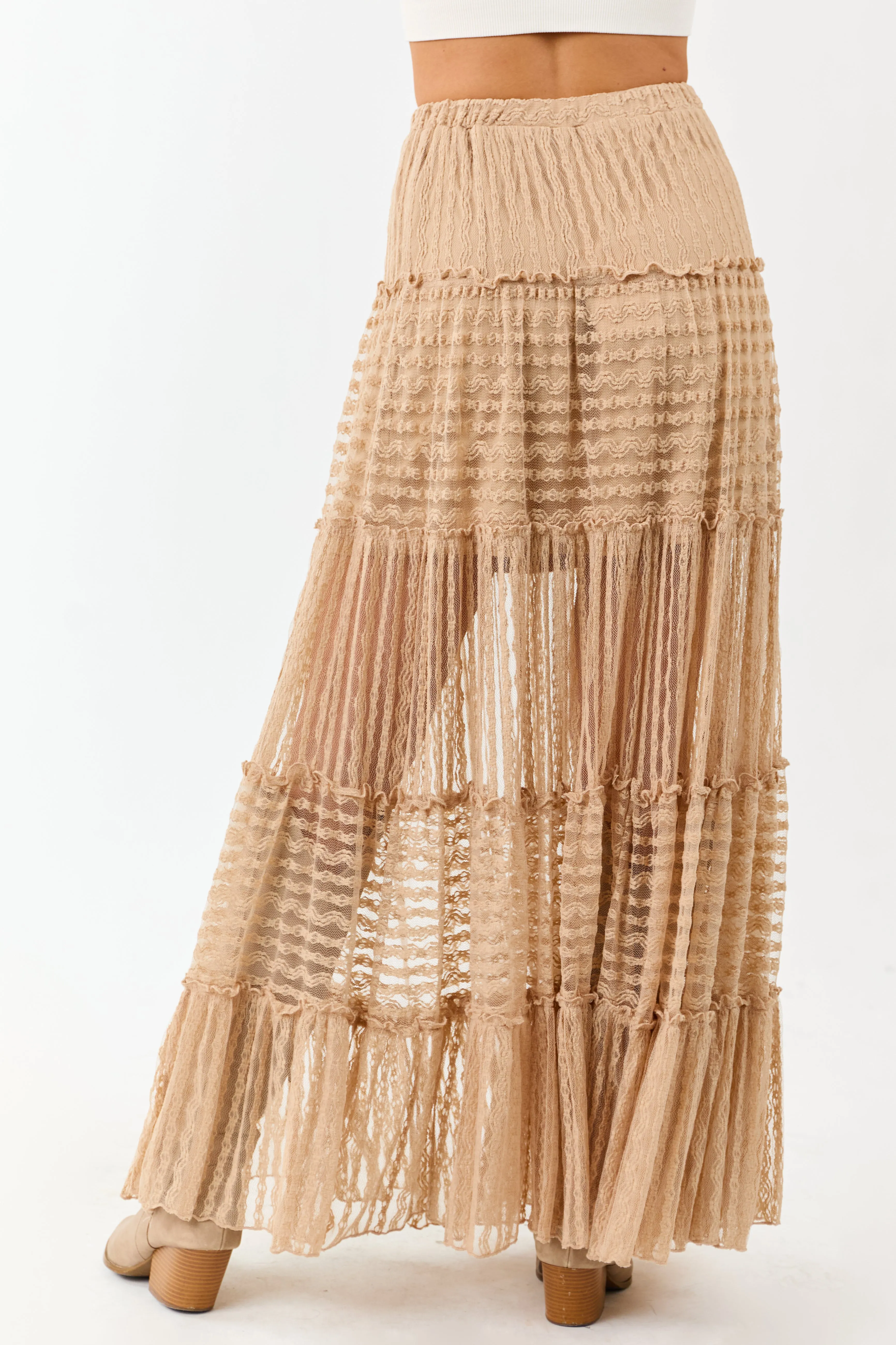 Latte Tiered Frill Lace Flowy Maxi Skirt sold by Lime Lush product image thumbnail 4