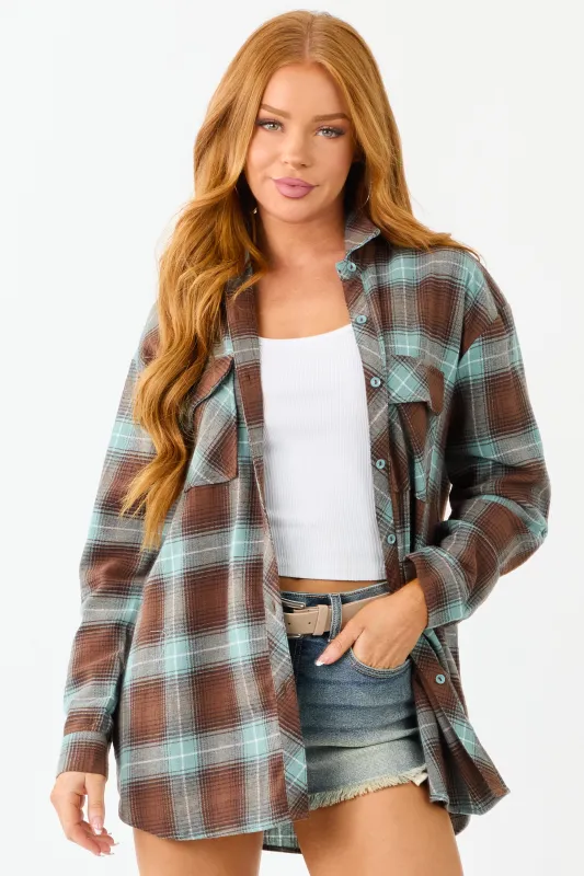 Juniper Plaid Flannel Long Sleeve Cotton Top sold by Lime Lush