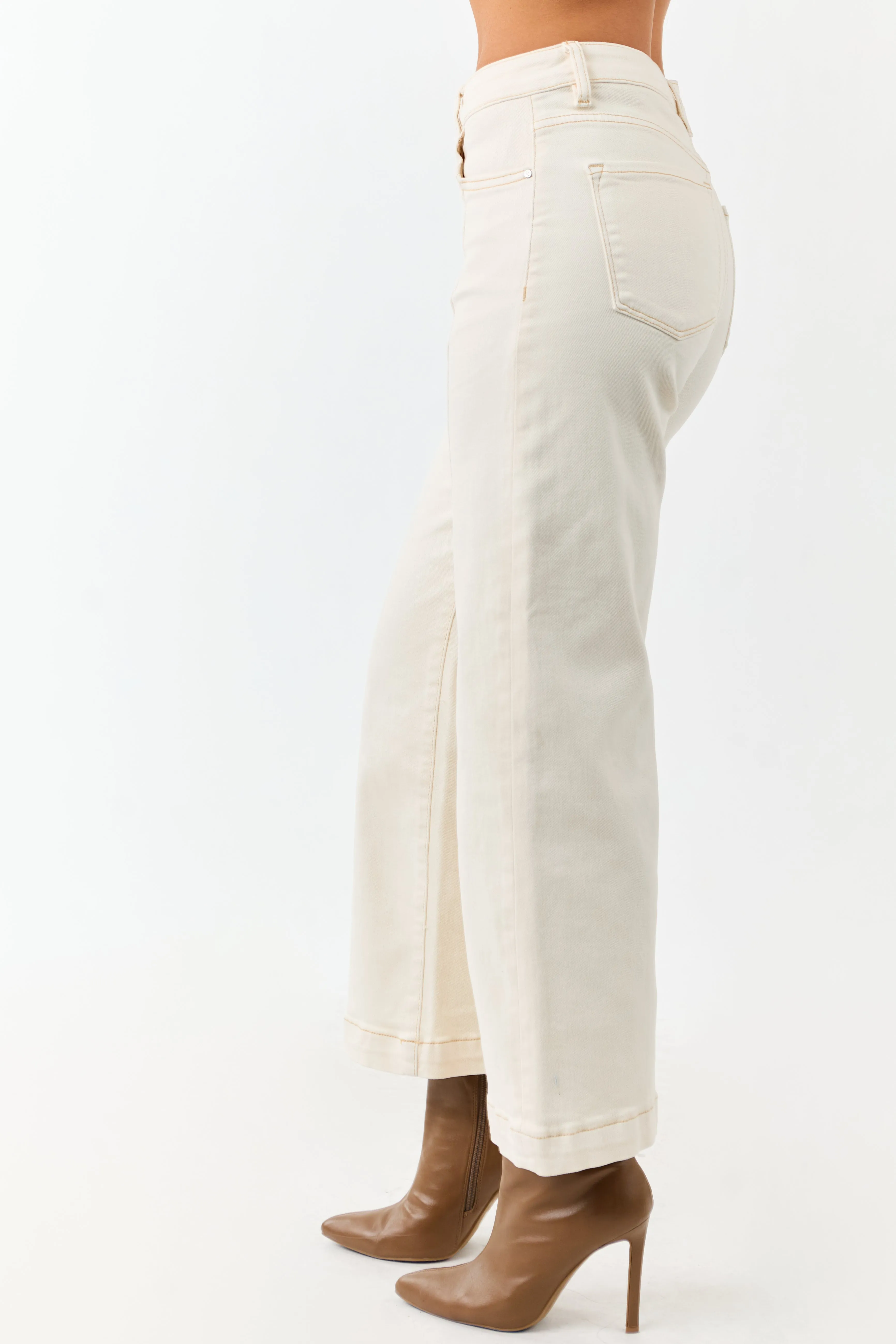 Risen Cream Tummy Control Wide Leg Stretchy Jeans sold by Lime Lush product image thumbnail 3