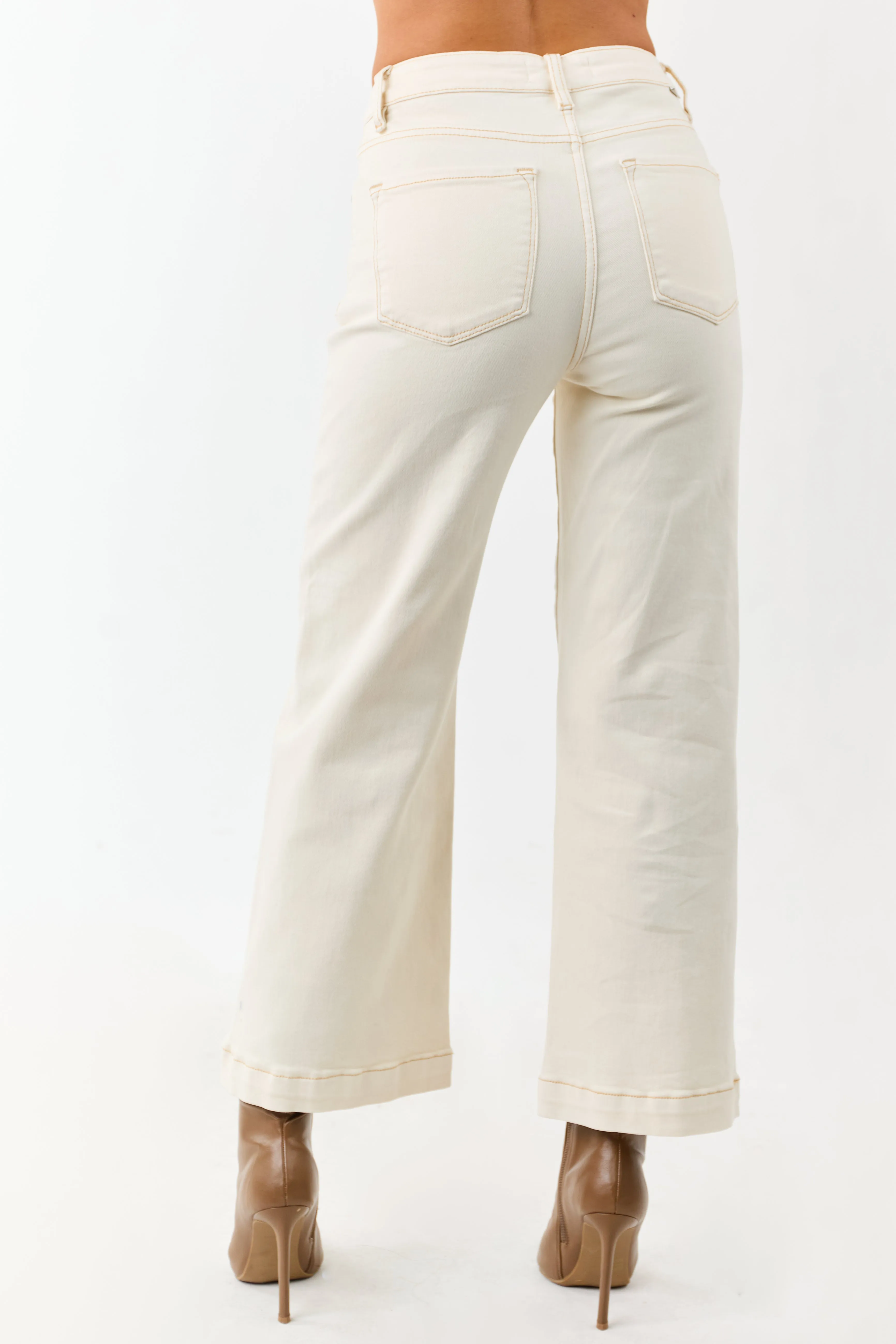 Risen Cream Tummy Control Wide Leg Stretchy Jeans sold by Lime Lush product image thumbnail 4