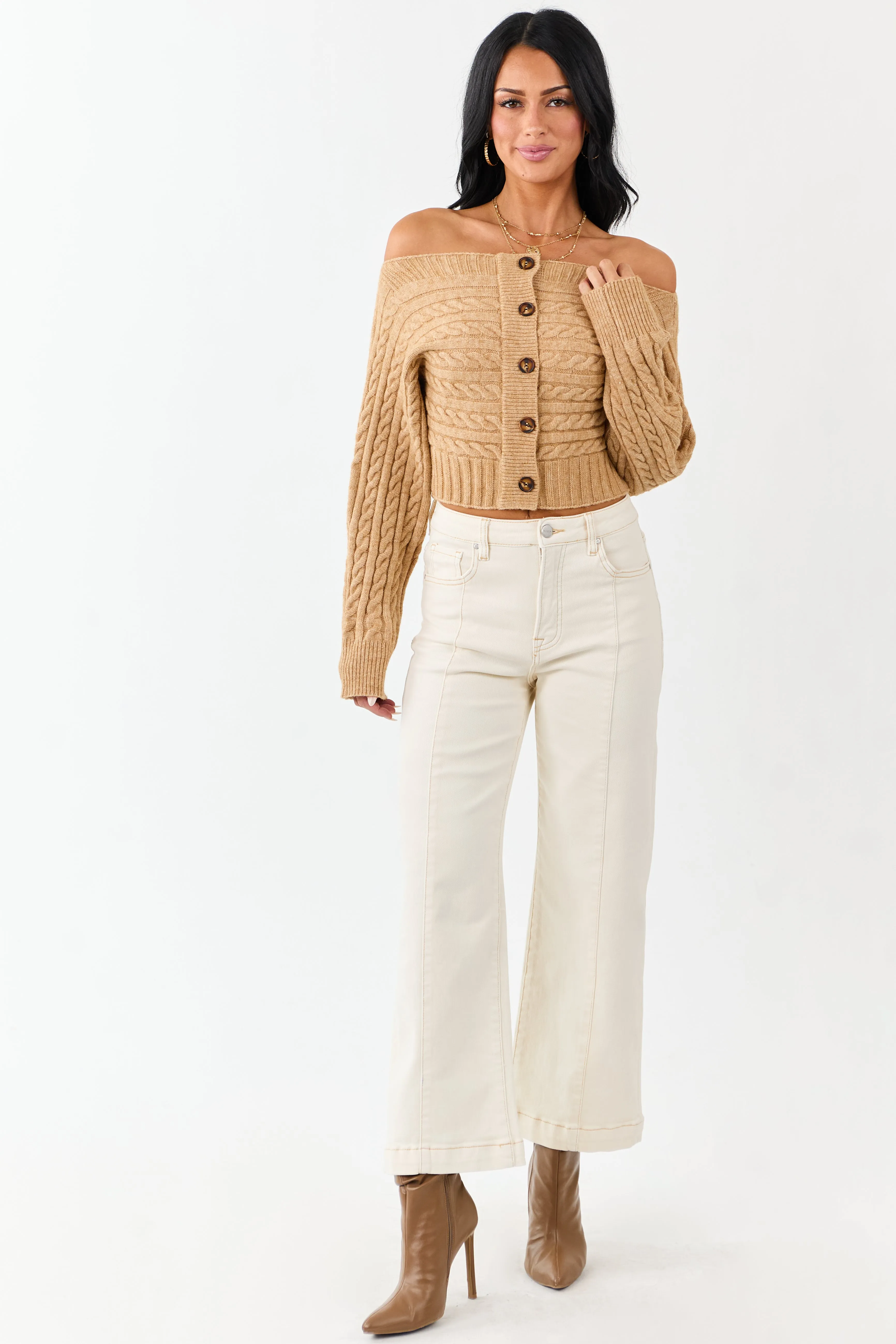 Risen Cream Tummy Control Wide Leg Stretchy Jeans sold by Lime Lush product image thumbnail 2
