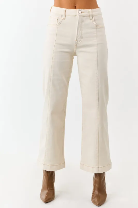 Risen Cream Tummy Control Wide Leg Stretchy Jeans made by Risen