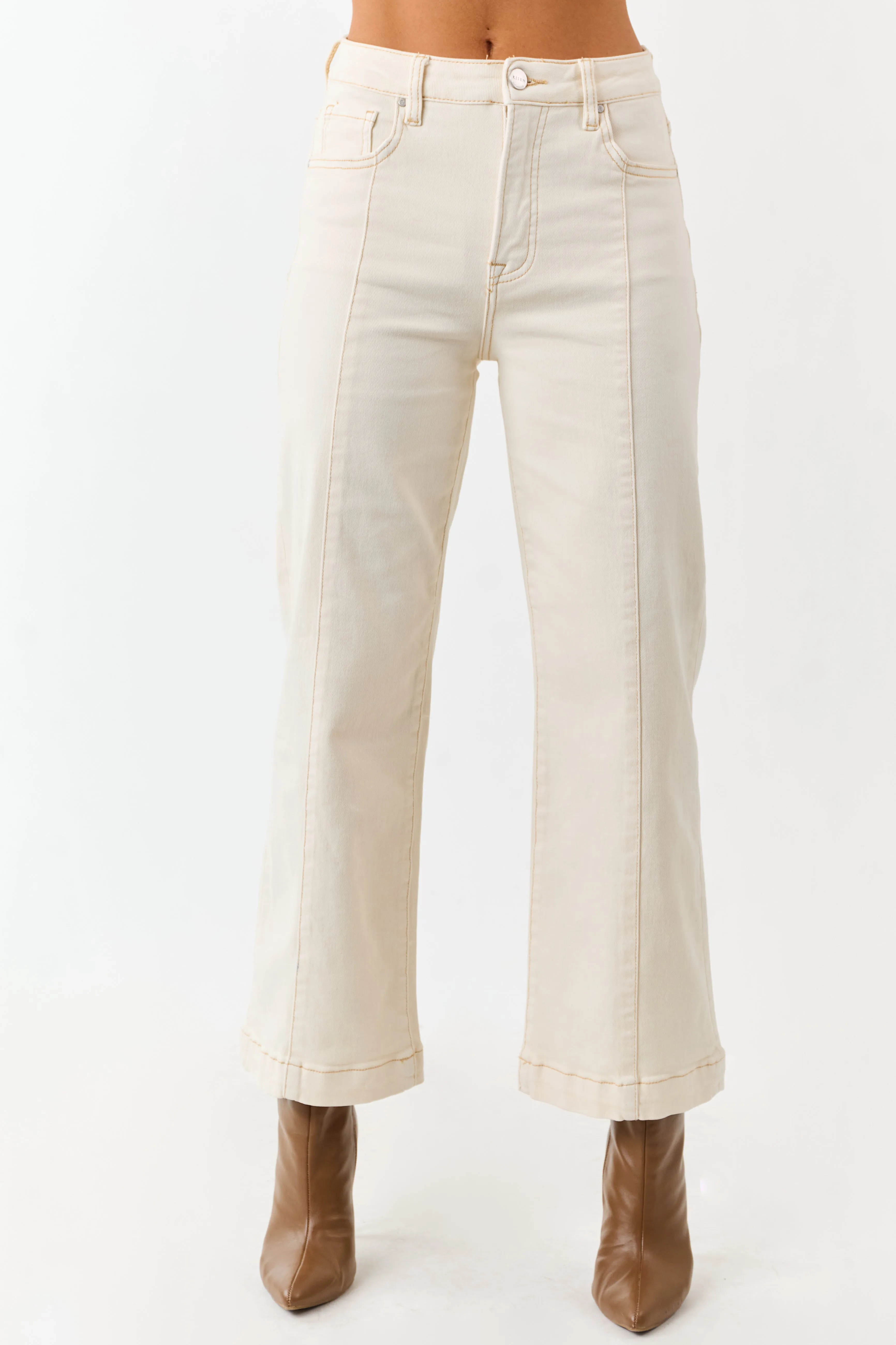 Risen Cream Tummy Control Wide Leg Stretchy Jeans sold by Lime Lush