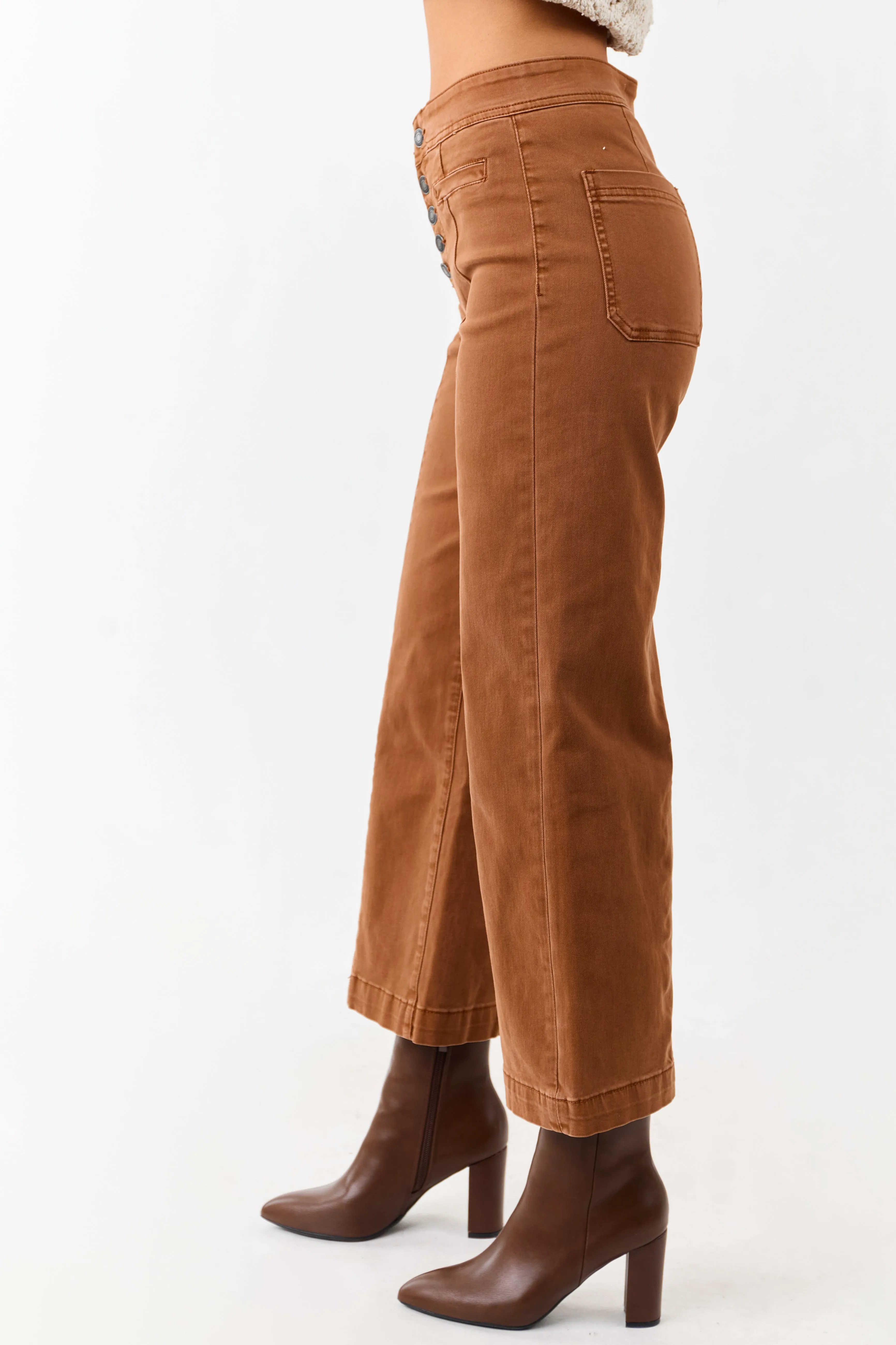 Mica Denim Caramel Stretchy Wide Leg Crop Jeans sold by Lime Lush product image thumbnail 3