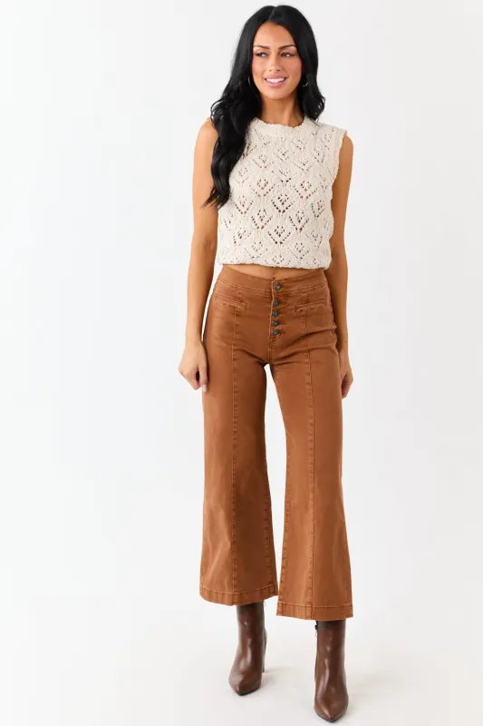 Mica Denim Caramel Stretchy Wide Leg Crop Jeans sold by Lime Lush