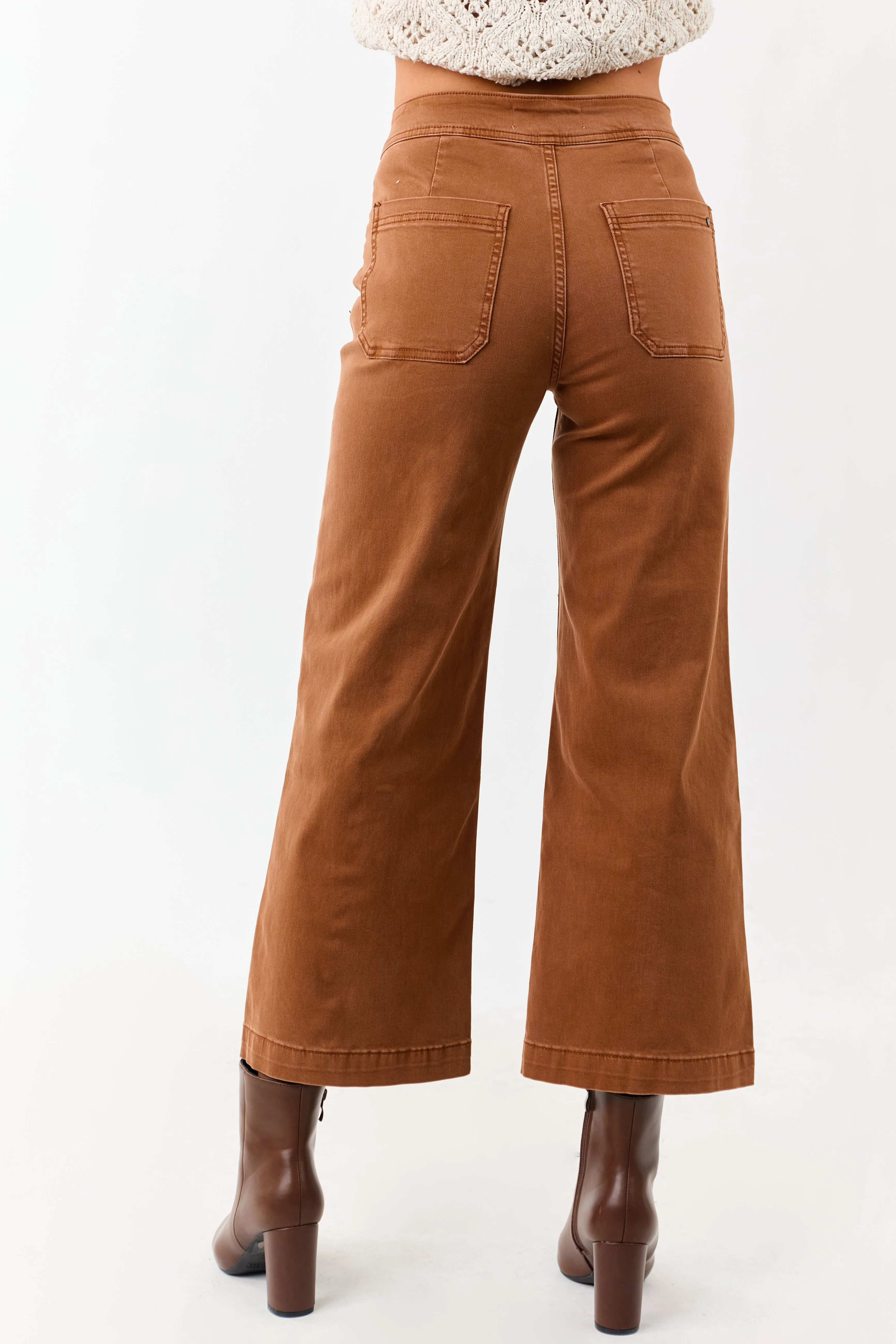 Mica Denim Caramel Stretchy Wide Leg Crop Jeans sold by Lime Lush product image thumbnail 4