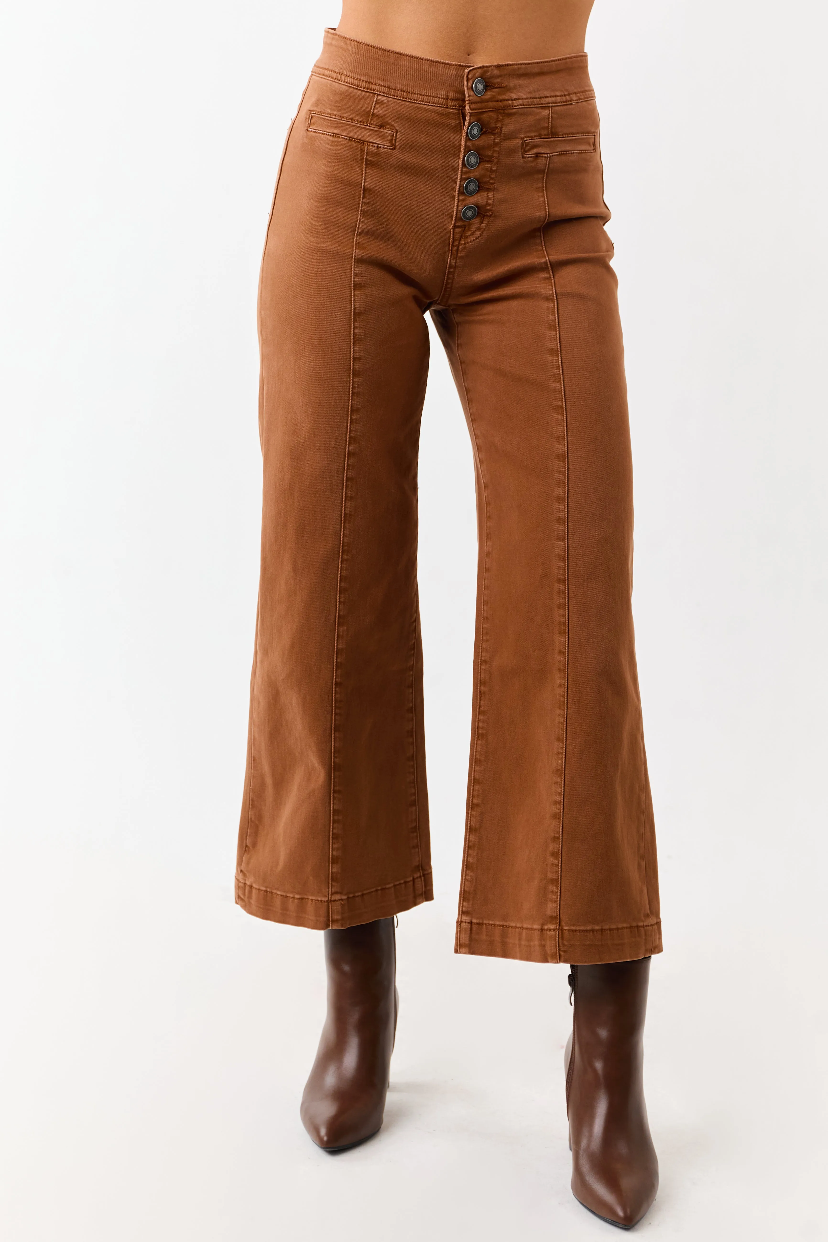 Mica Denim Caramel Stretchy Wide Leg Crop Jeans sold by Lime Lush product image thumbnail 2
