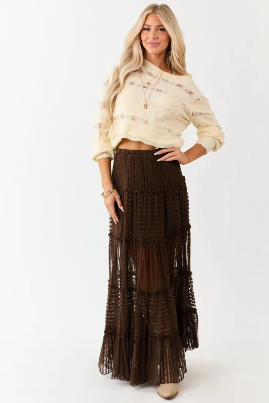 Cocoa Tiered Frill Lace Flowy Maxi Skirt sold by Lime Lush
