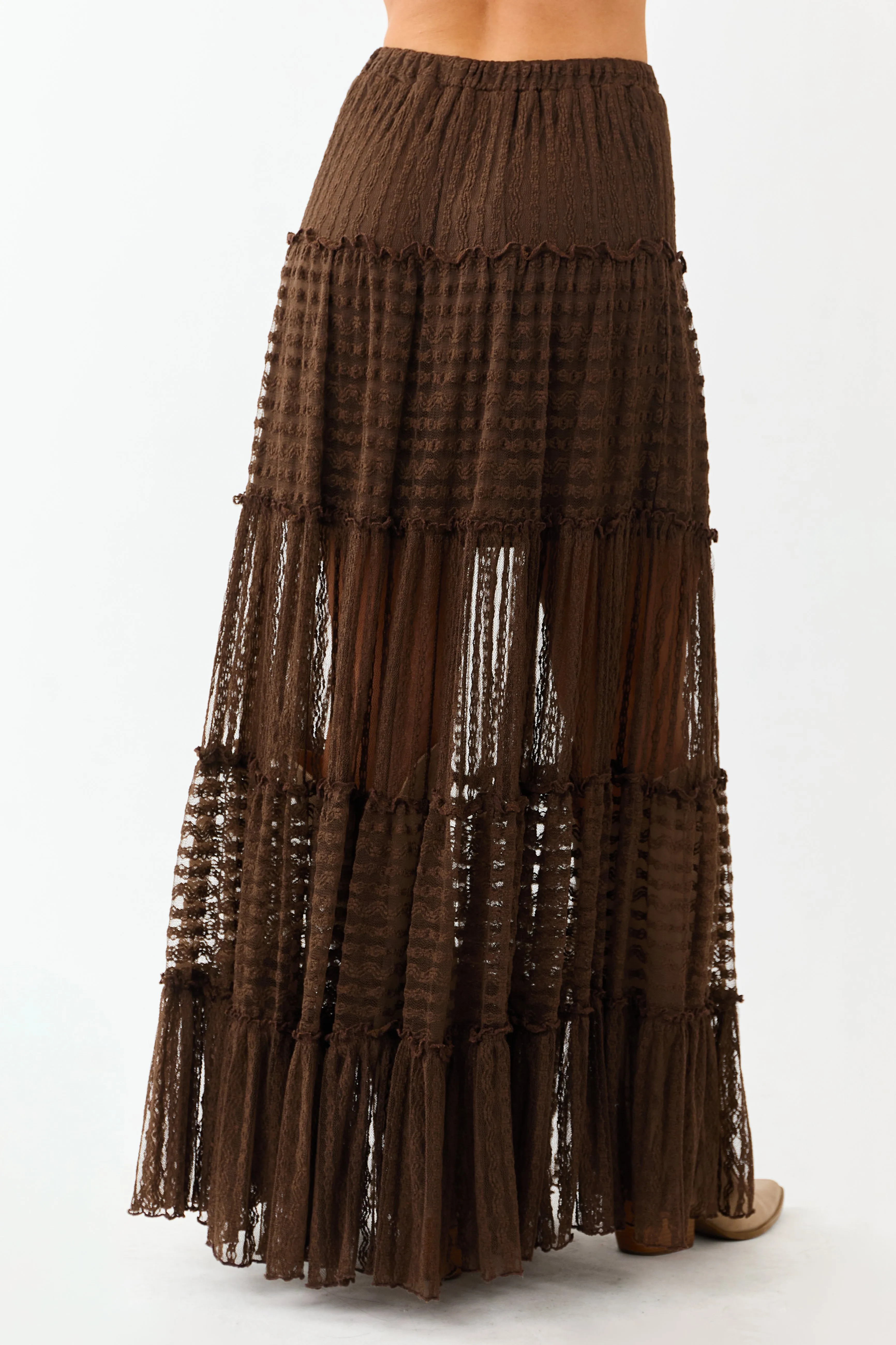 Cocoa Tiered Frill Lace Flowy Maxi Skirt sold by Lime Lush product image thumbnail 4