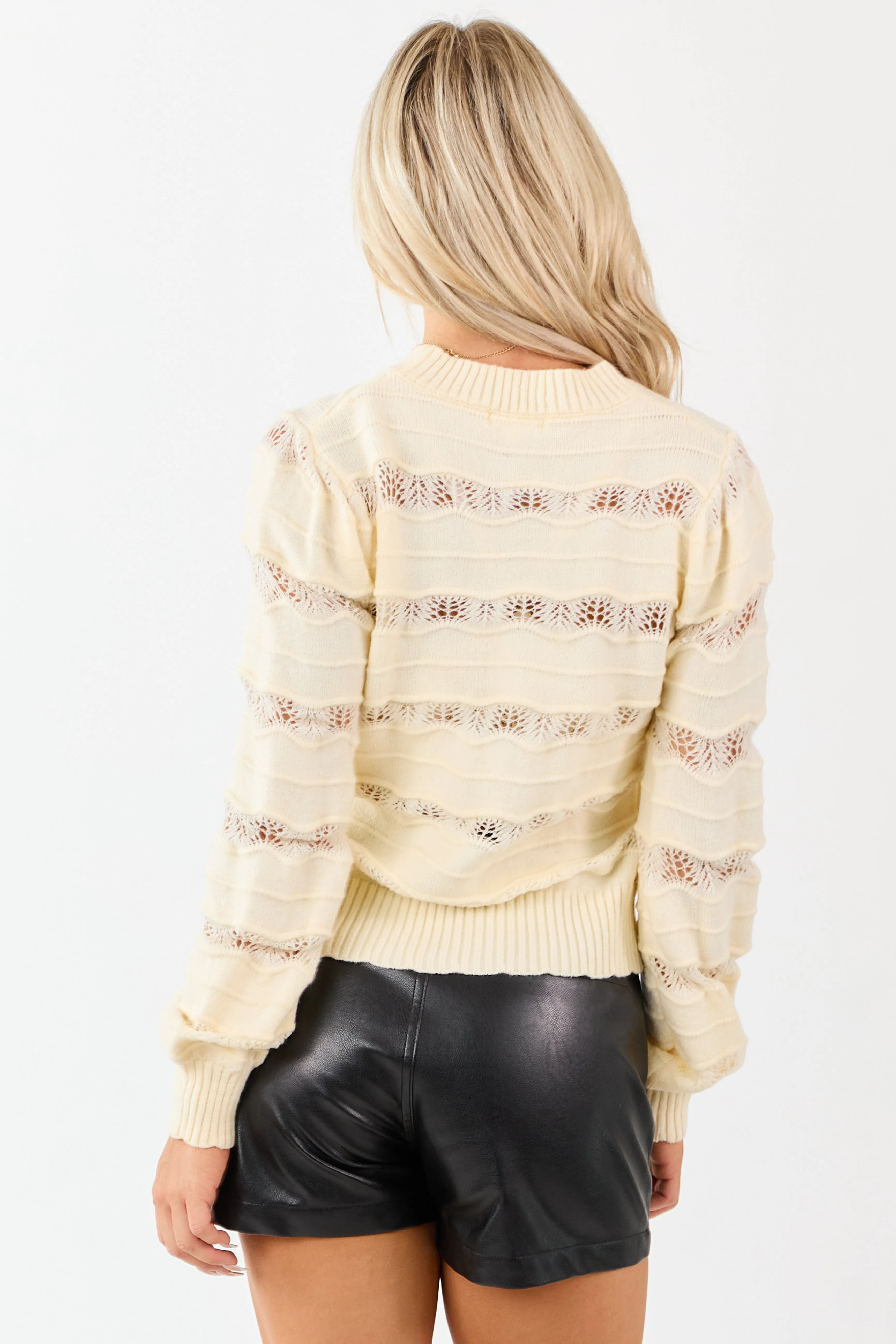 Listicle Cream Pointelle Wavy Stripe Knit Sweater sold by Lime Lush product image thumbnail 5