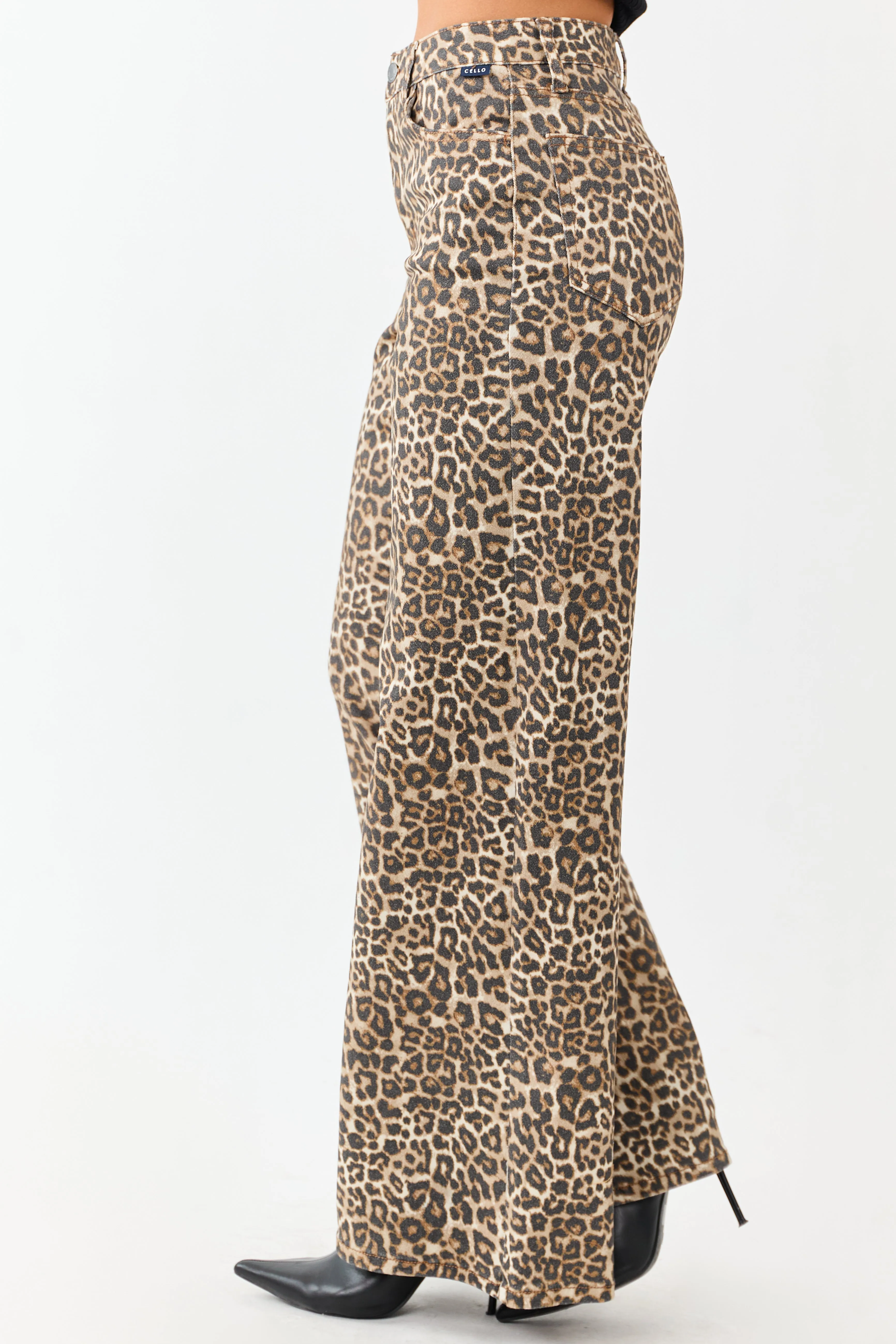 Cello Camel Leopard Print Wide Leg Stretchy Jeans sold by Lime Lush product image thumbnail 3