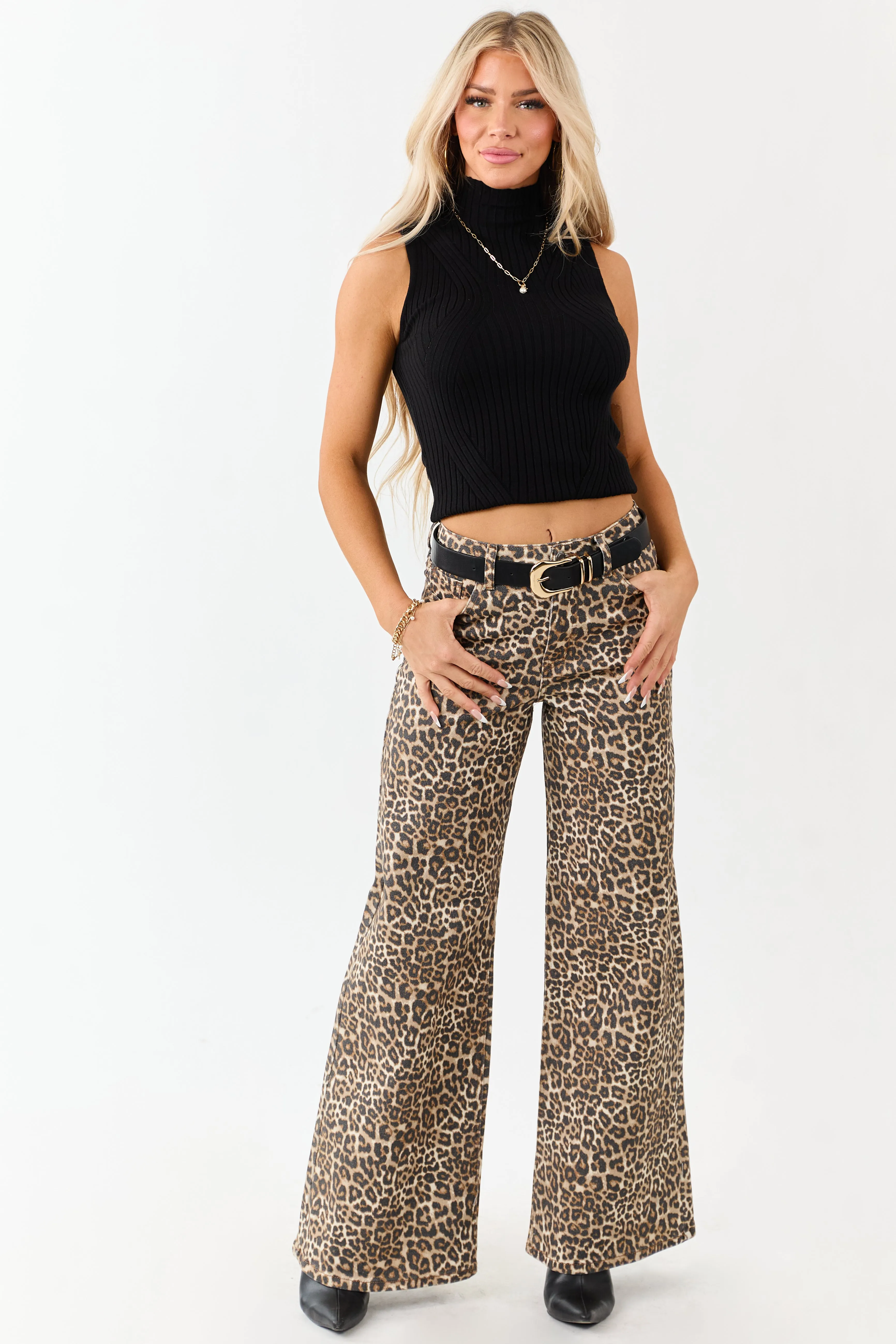 Cello Camel Leopard Print Wide Leg Stretchy Jeans sold by Lime Lush product image thumbnail 5