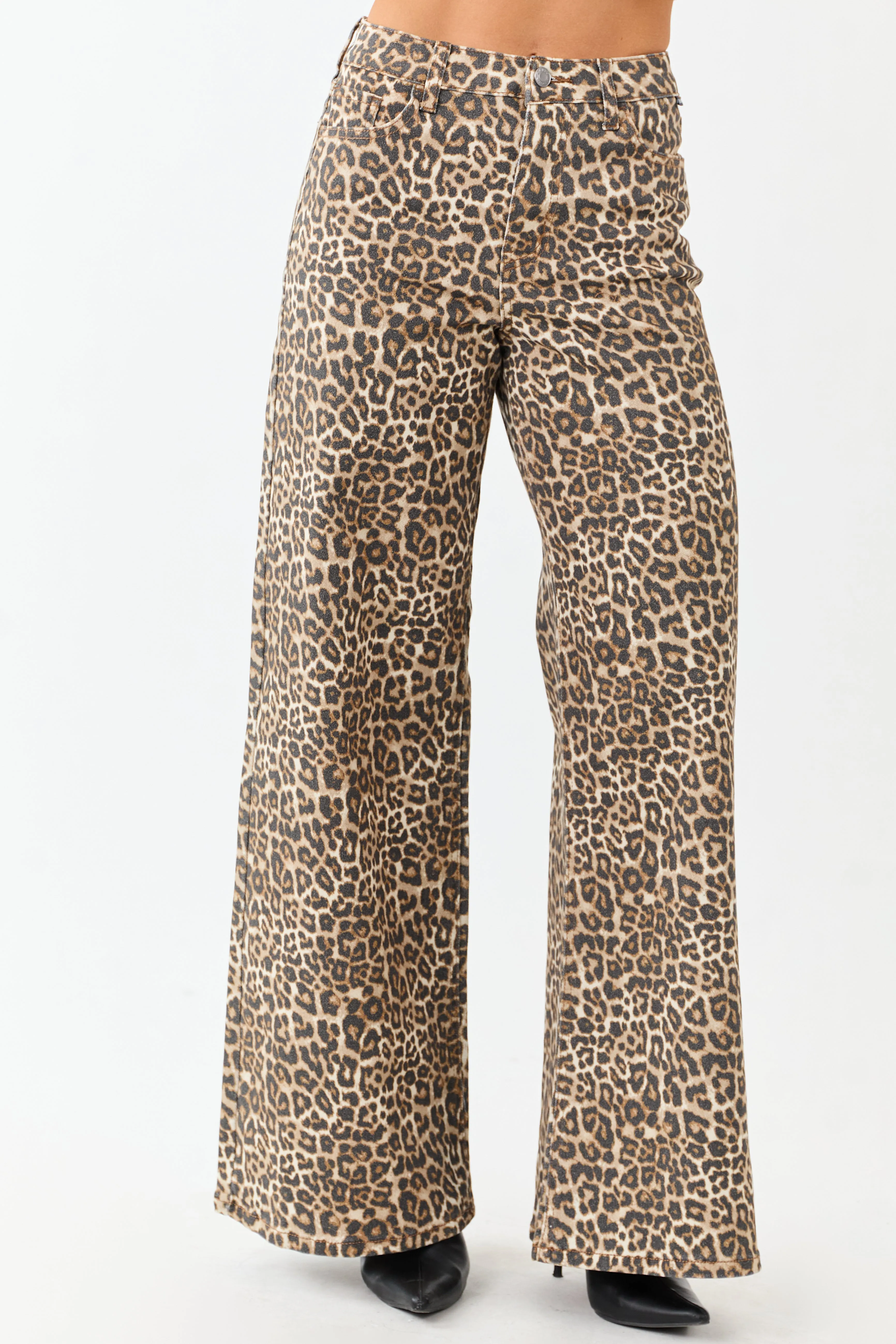 Cello Camel Leopard Print Wide Leg Stretchy Jeans sold by Lime Lush