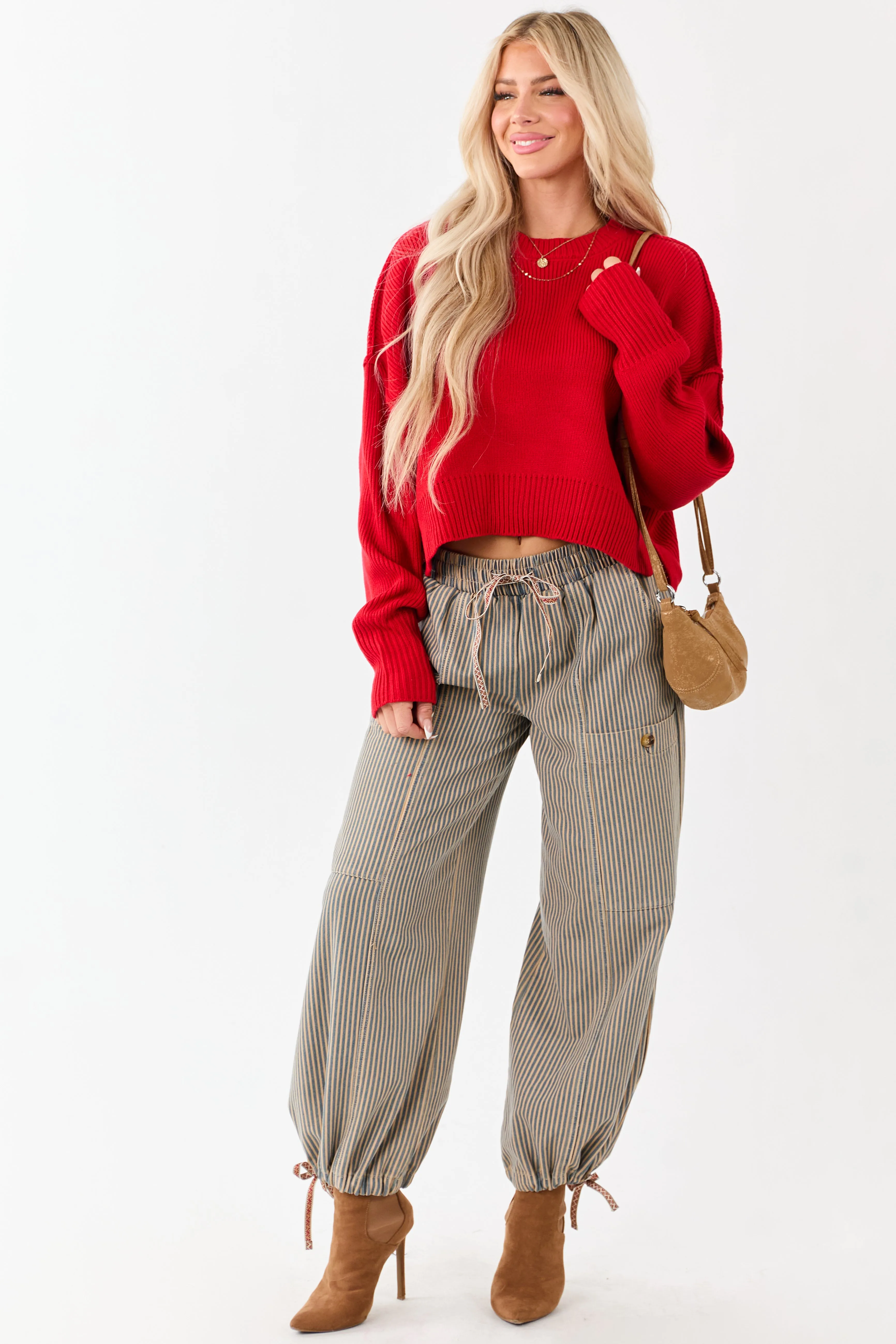 Lipstick Boxy Drop Shoulder Crop Rib Knit Sweater sold by Lime Lush product image thumbnail 3