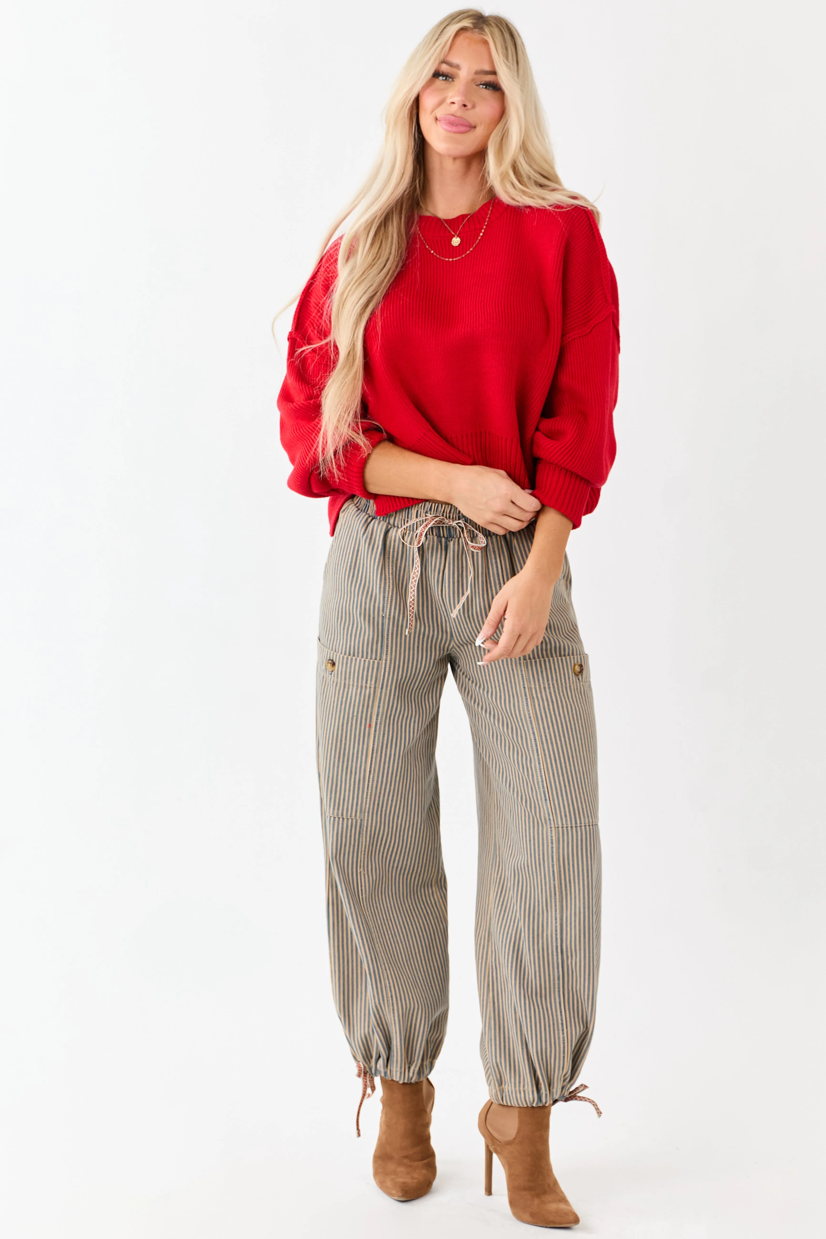 Lipstick Boxy Drop Shoulder Crop Rib Knit Sweater sold by Lime Lush product image thumbnail 2