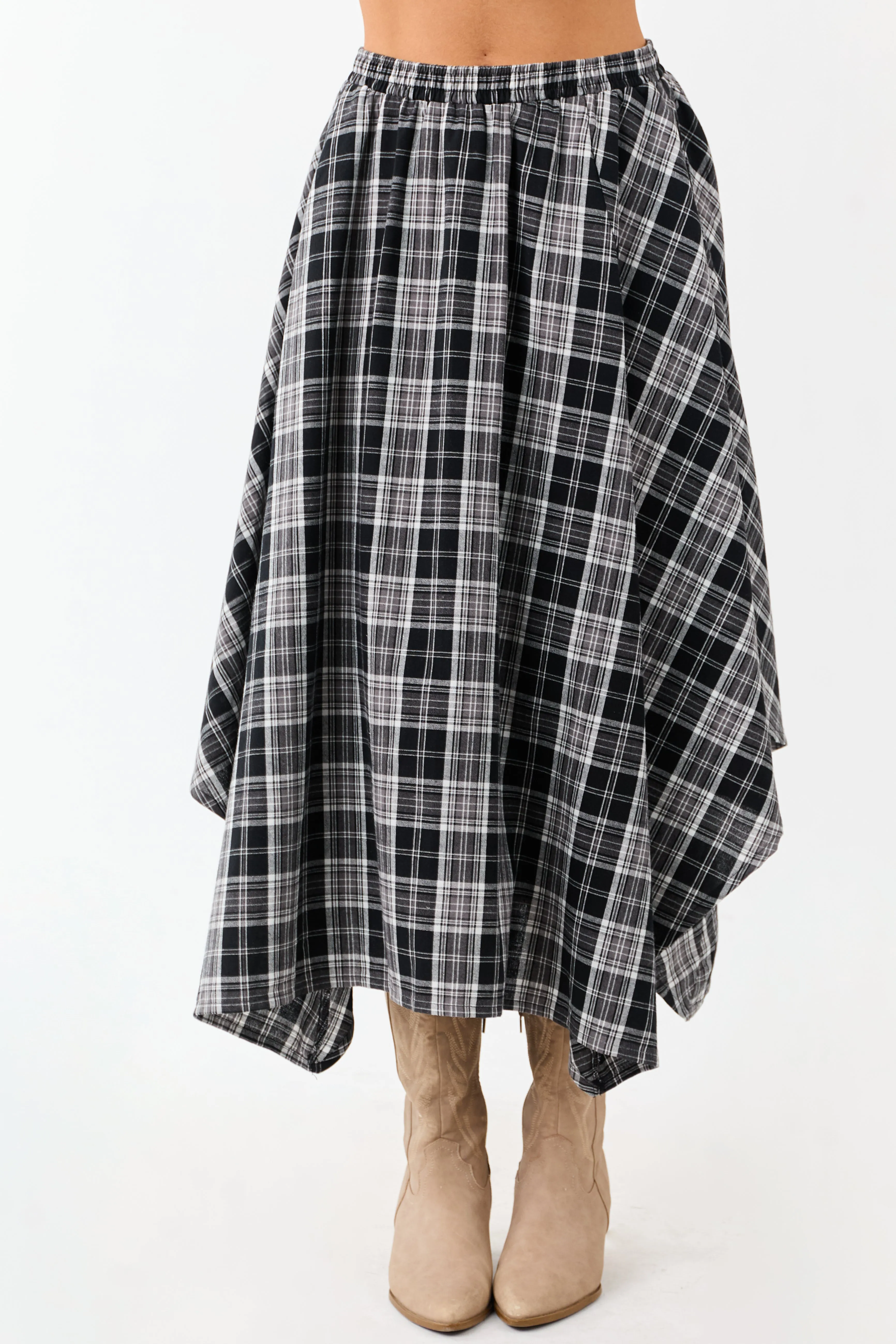 Black and Off White Plaid Cotton Midi Skirt sold by Lime Lush product image thumbnail 2