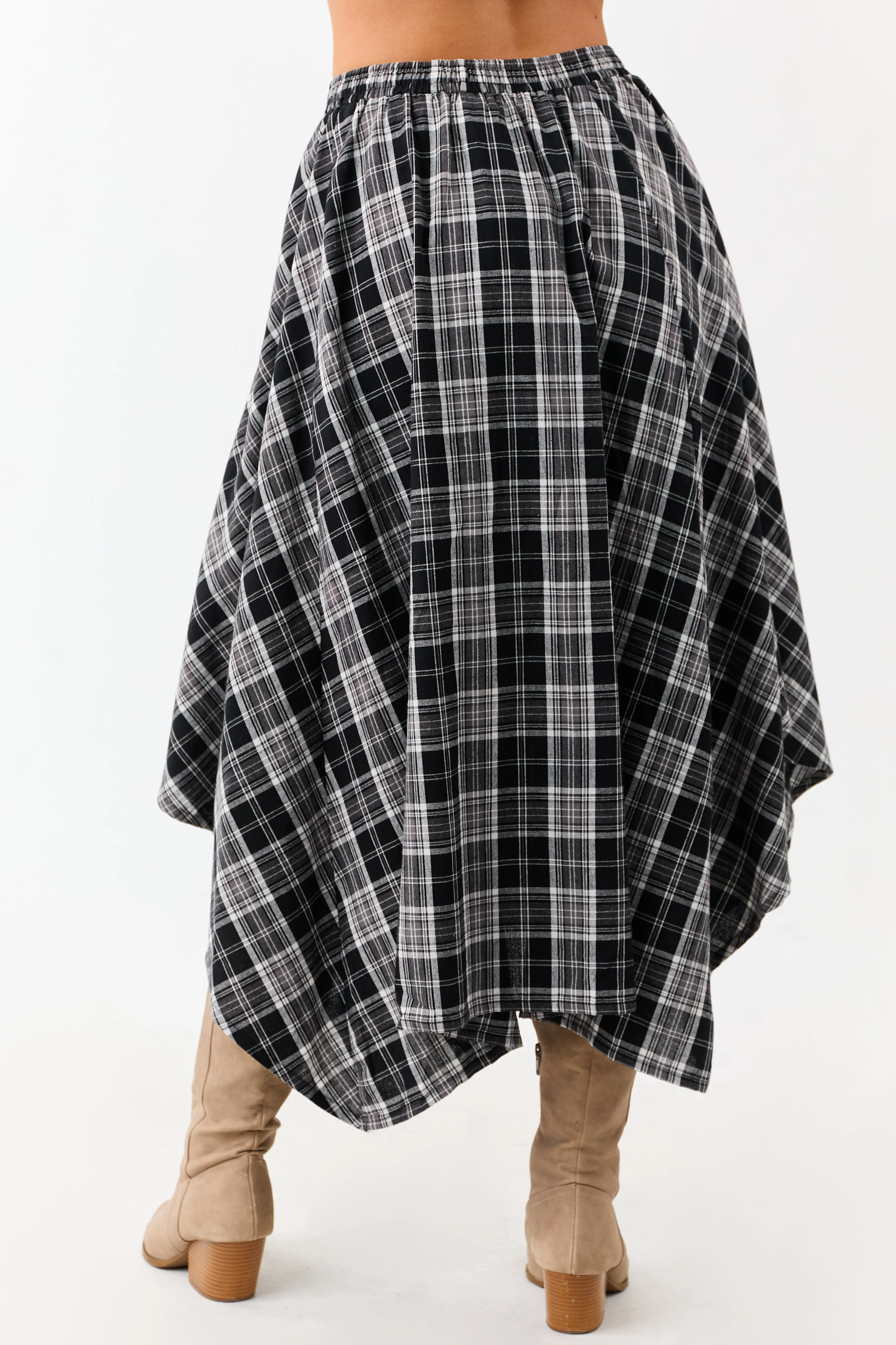 Black and Off White Plaid Cotton Midi Skirt sold by Lime Lush product image thumbnail 4