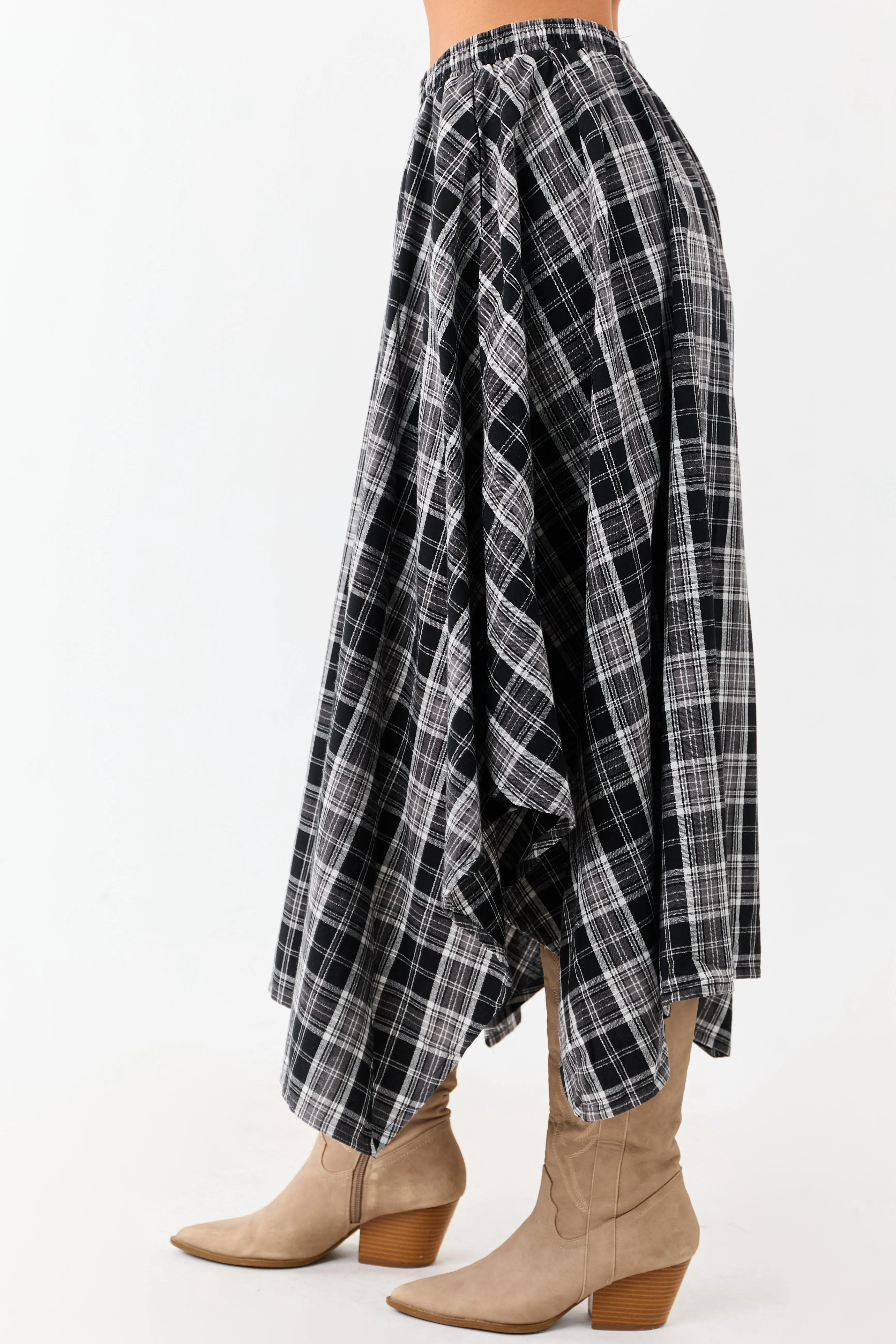 Black and Off White Plaid Cotton Midi Skirt sold by Lime Lush product image thumbnail 3