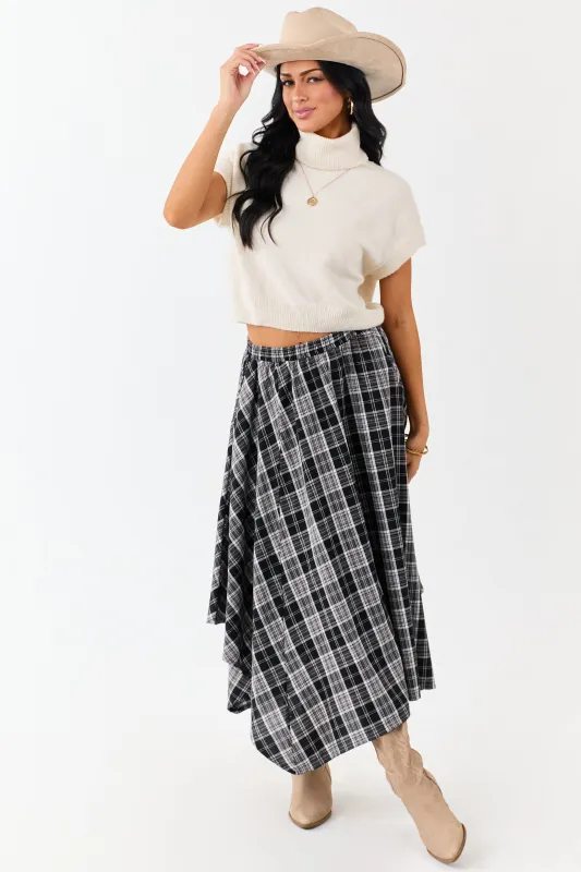 Black and Off White Plaid Cotton Midi Skirt sold by Lime Lush