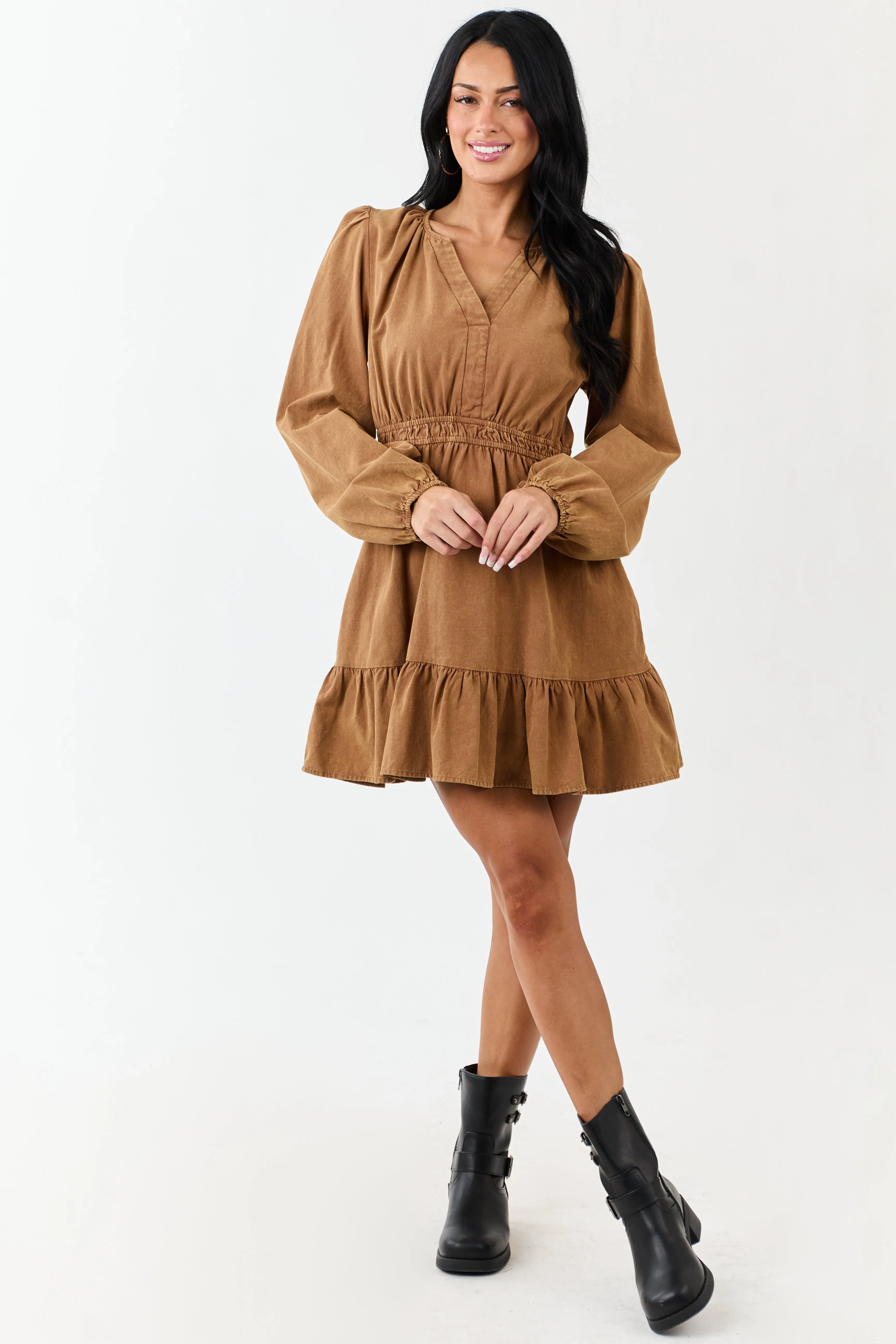 Copper Mineral Wash Denim Long Sleeve Mini Dress sold by Lime Lush product image thumbnail 3