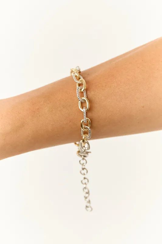 Gold Plated Two Tone Chain Link Bracelet sold by Lime Lush