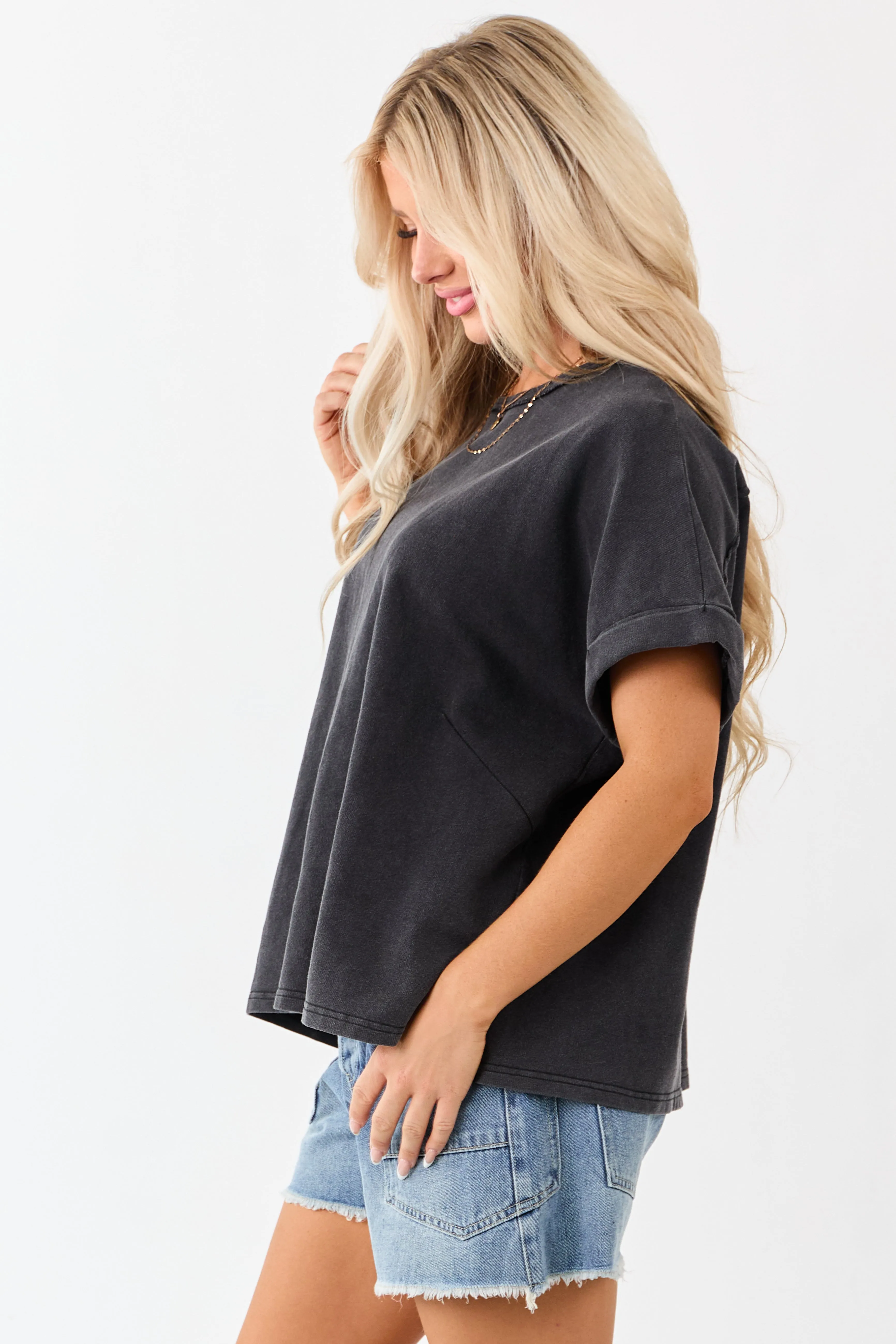 Charcoal Mineral Wash Short Sleeve Cotton Top sold by Lime Lush product image thumbnail 4