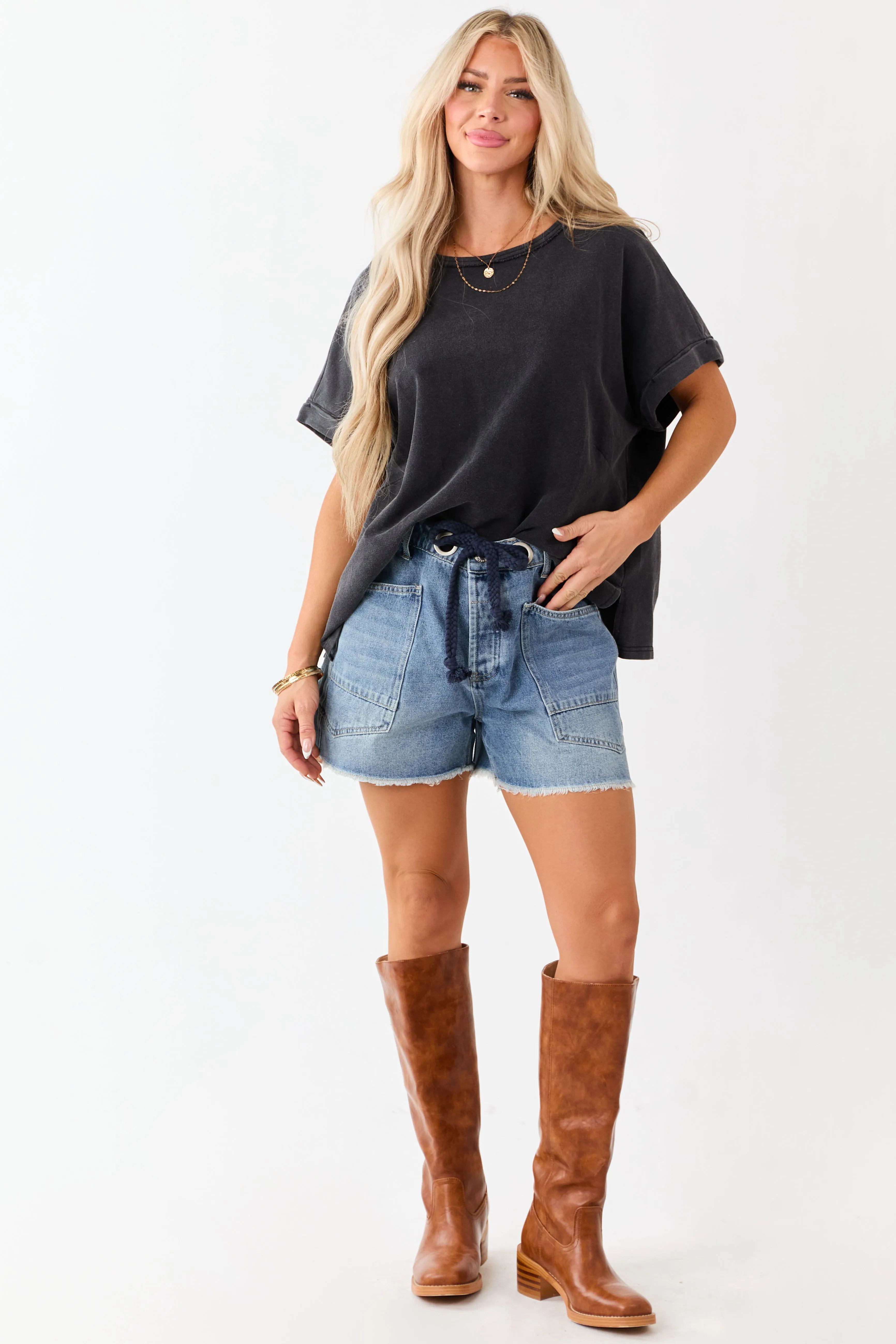 Charcoal Mineral Wash Short Sleeve Cotton Top sold by Lime Lush product image thumbnail 2