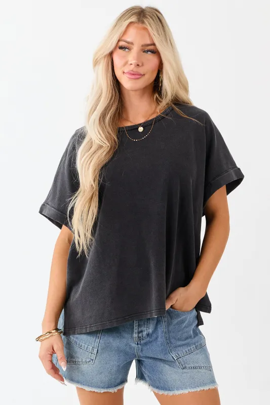 Charcoal Mineral Wash Short Sleeve Cotton Top sold by Lime Lush