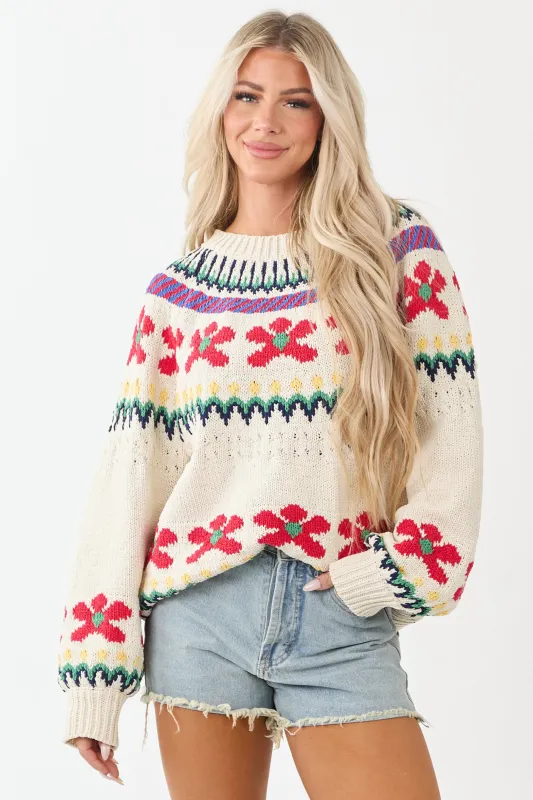 POL Cream Nordic Inspired Pattern Thick Knit Sweater sold by Lime Lush
