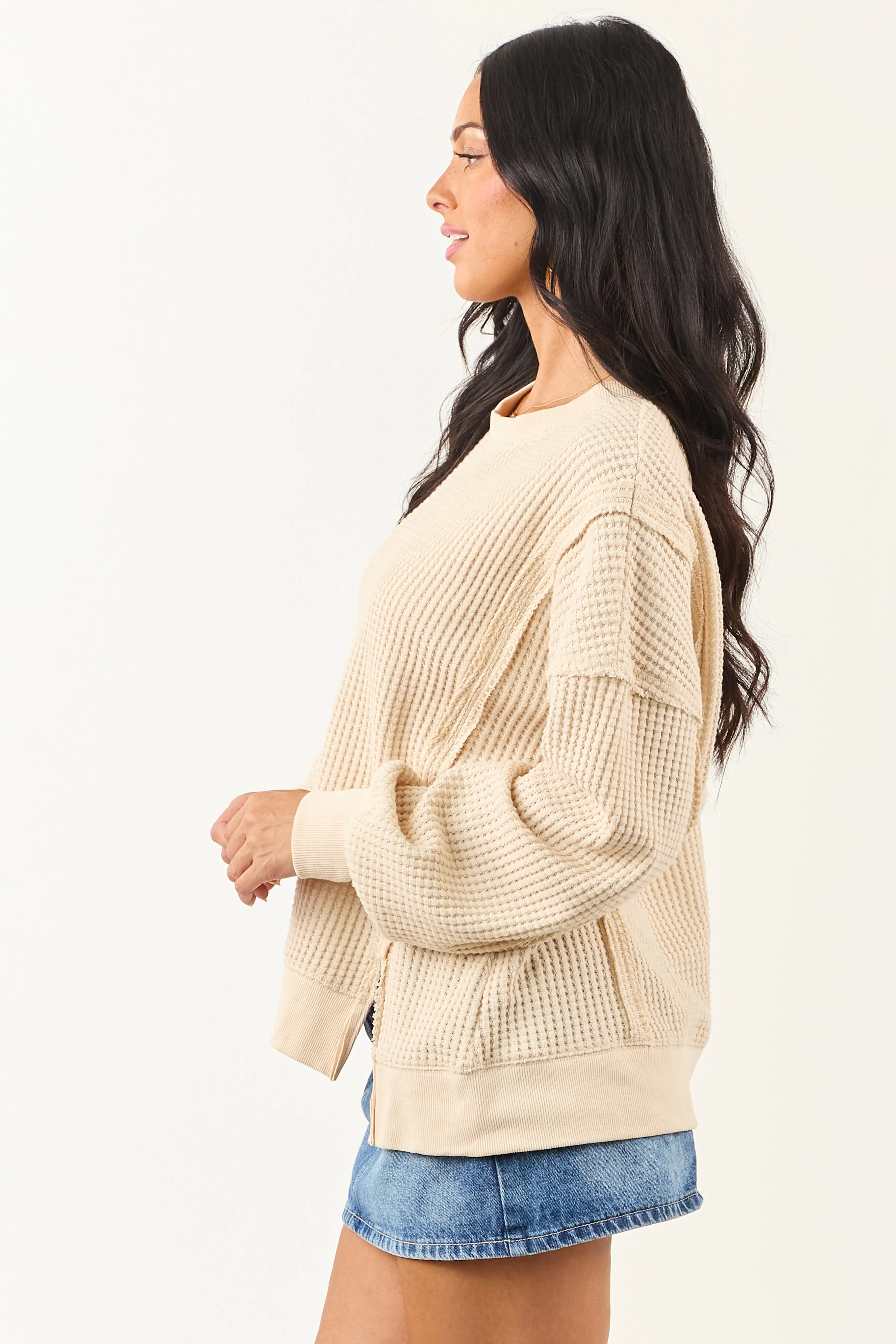 Cream Waffle Knit Relaxed Long Sleeve Top sold by Lime Lush product image thumbnail 5