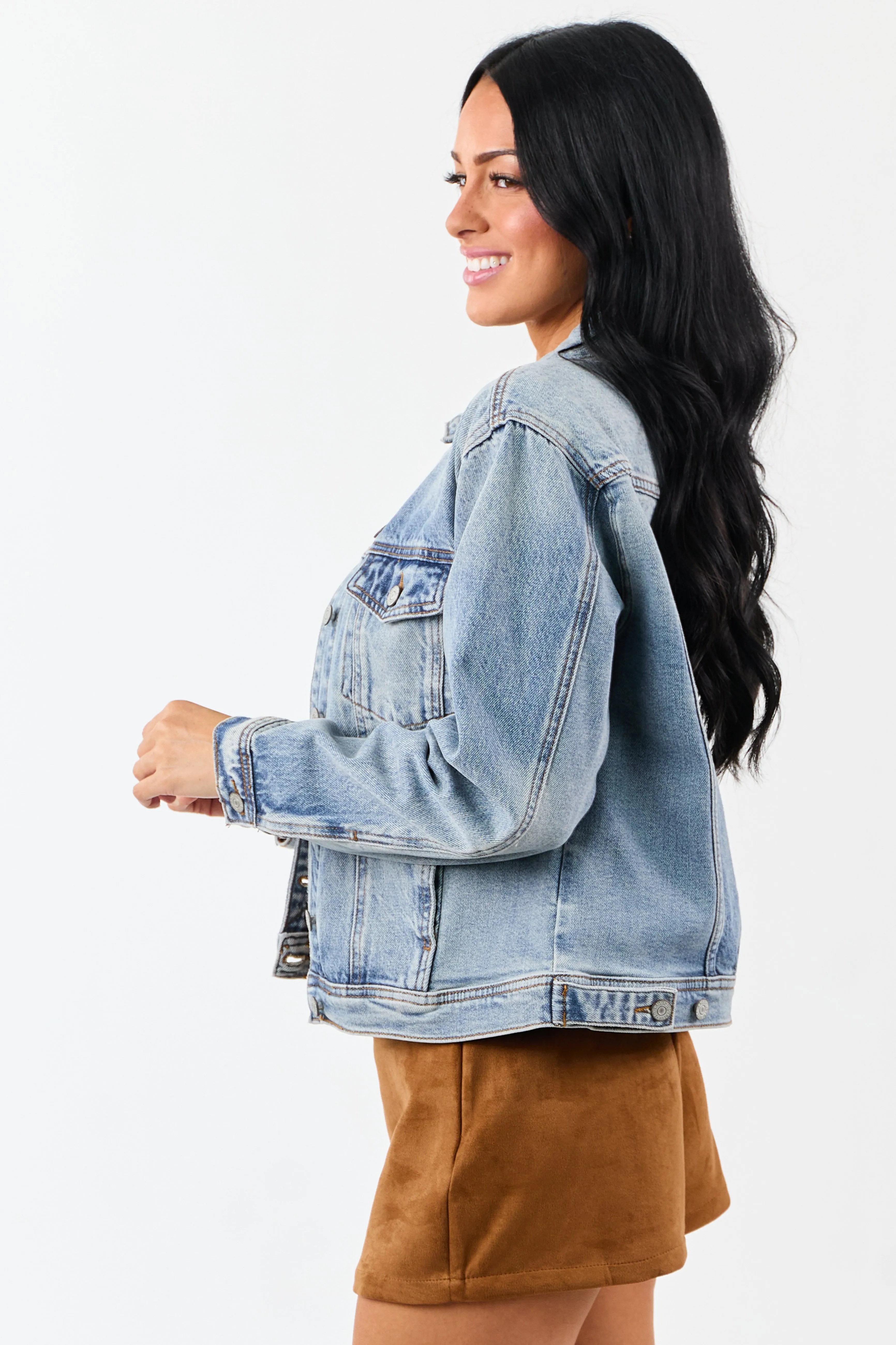 Judy Blue Medium Wash Button Up Denim Jacket sold by Lime Lush product image thumbnail 4