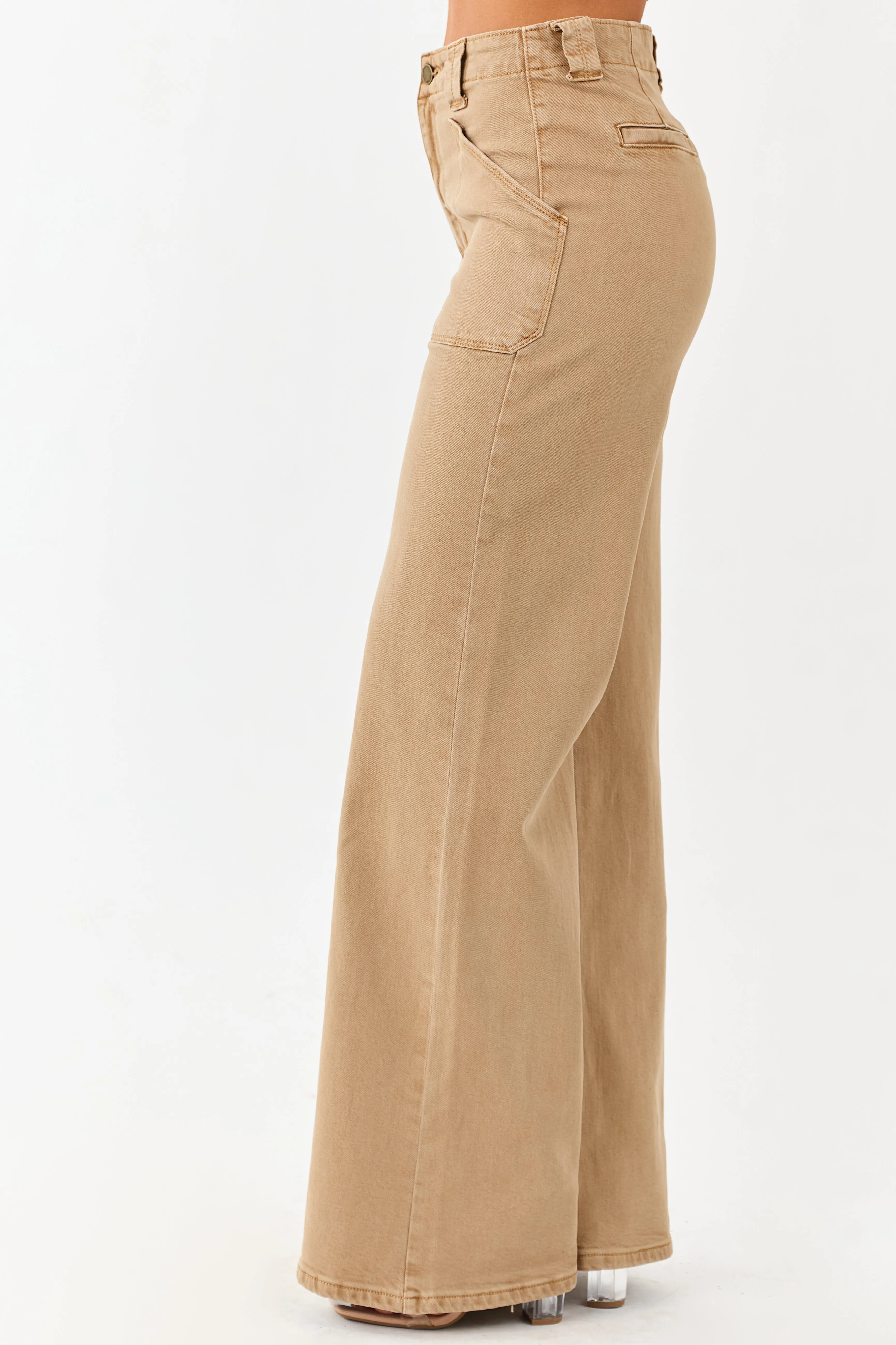 Peanut Washed Stretchy High Rise Wide Leg Jeans sold by Lime Lush product image thumbnail 3