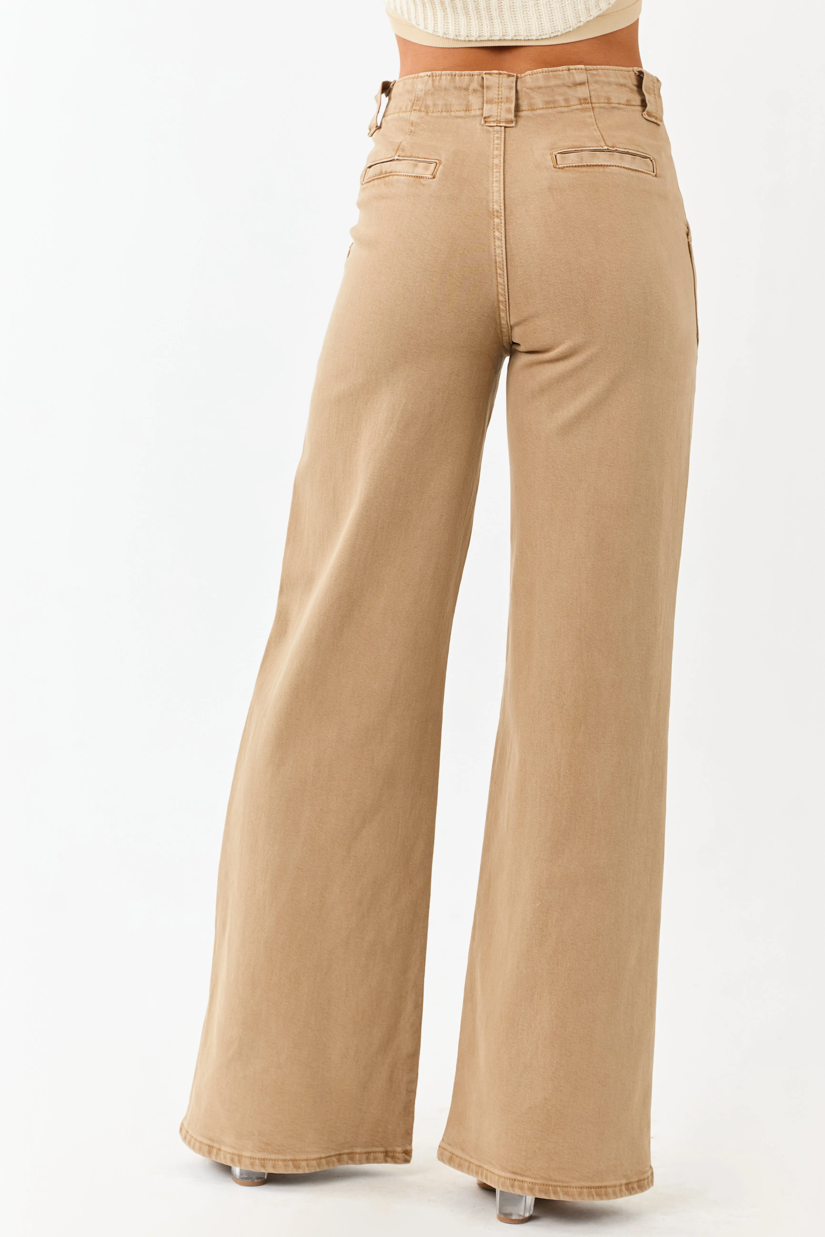 Peanut Washed Stretchy High Rise Wide Leg Jeans sold by Lime Lush product image thumbnail 4