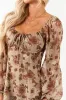 Taupe Floral Chiffon Long Puff Sleeve Mini Dress sold by Lime Lush