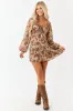 Taupe Floral Chiffon Long Puff Sleeve Mini Dress sold by Lime Lush