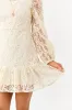 Champagne Floral Lace Long Sleeve Ruffle Hem Mini Dress sold by Lime Lush