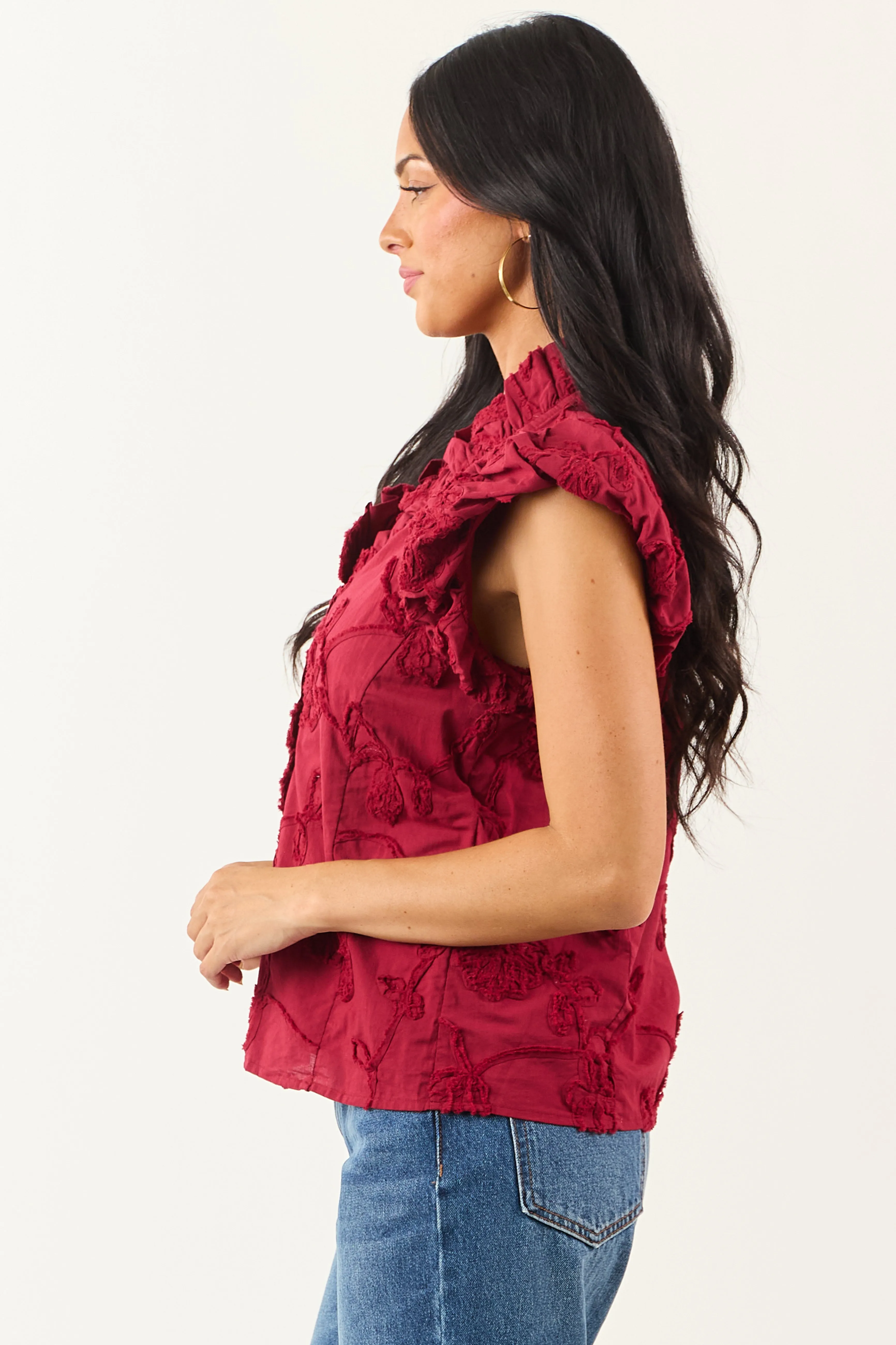 Entro Cherry 3D Floral Button Down Cotton Top sold by Lime Lush product image thumbnail 4