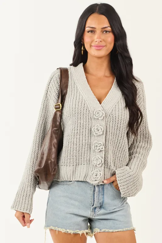 POL Sage Knit Flower Button Down Sweater Cardigan sold by Lime Lush