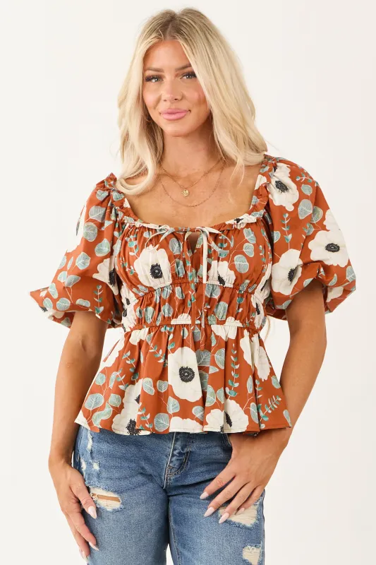 Entro Tawny Floral Smocked Waist Cotton Top sold by Lime Lush