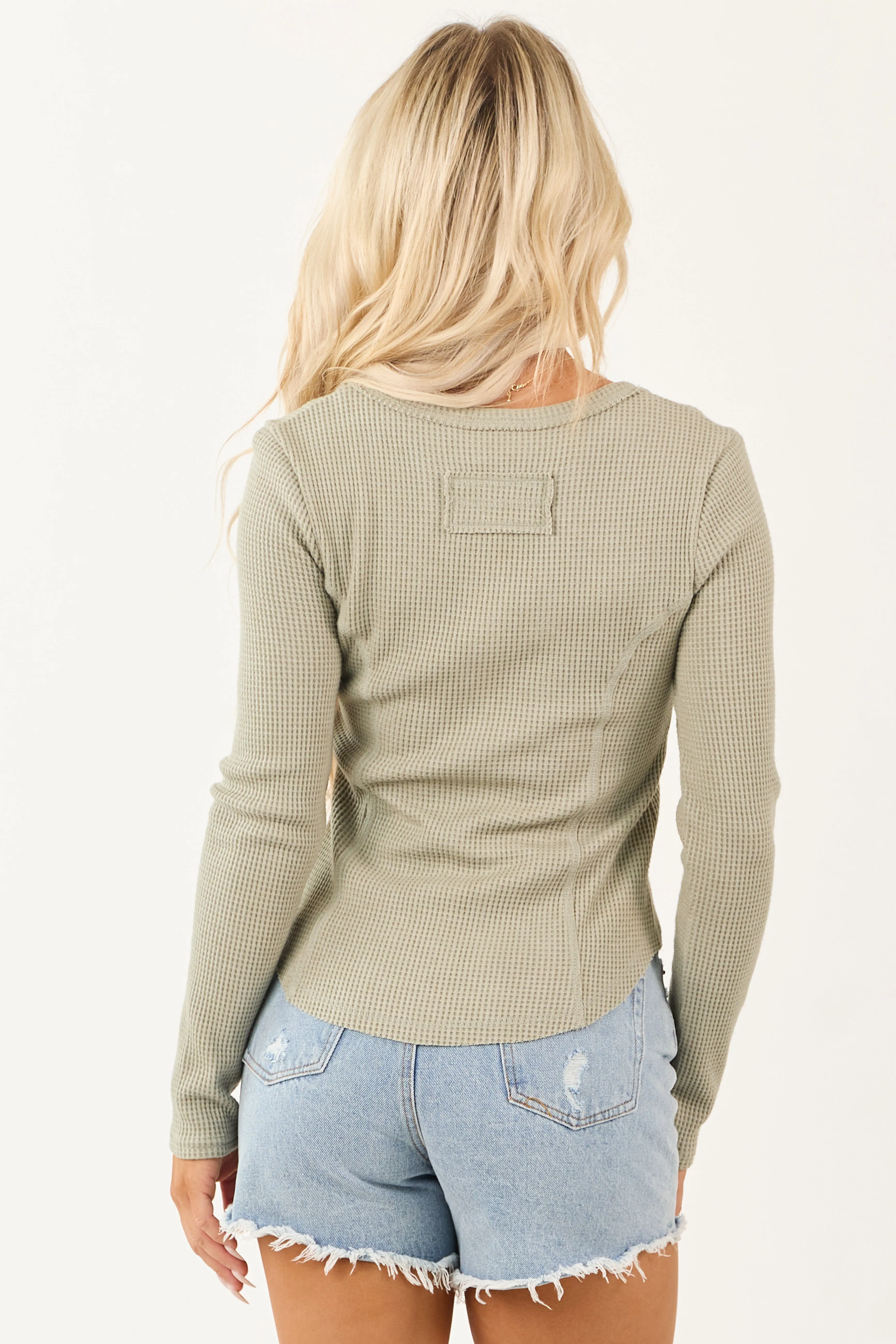 Sage Waffle Knit Long Sleeve Button Down Top sold by Lime Lush product image thumbnail 5