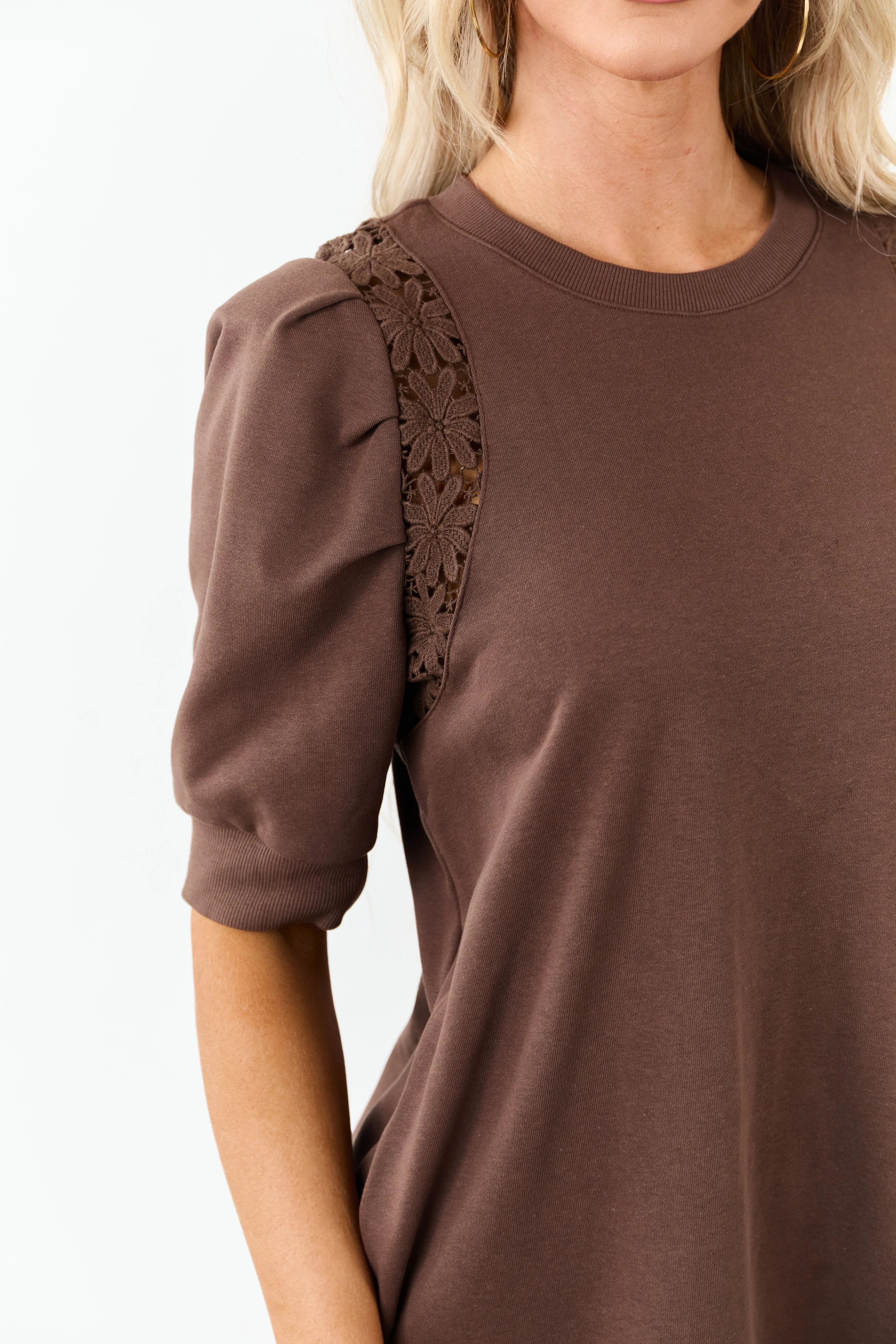 Entro Cocoa Cotton Floral Lace Panel Mini Dress sold by Lime Lush product image thumbnail 2