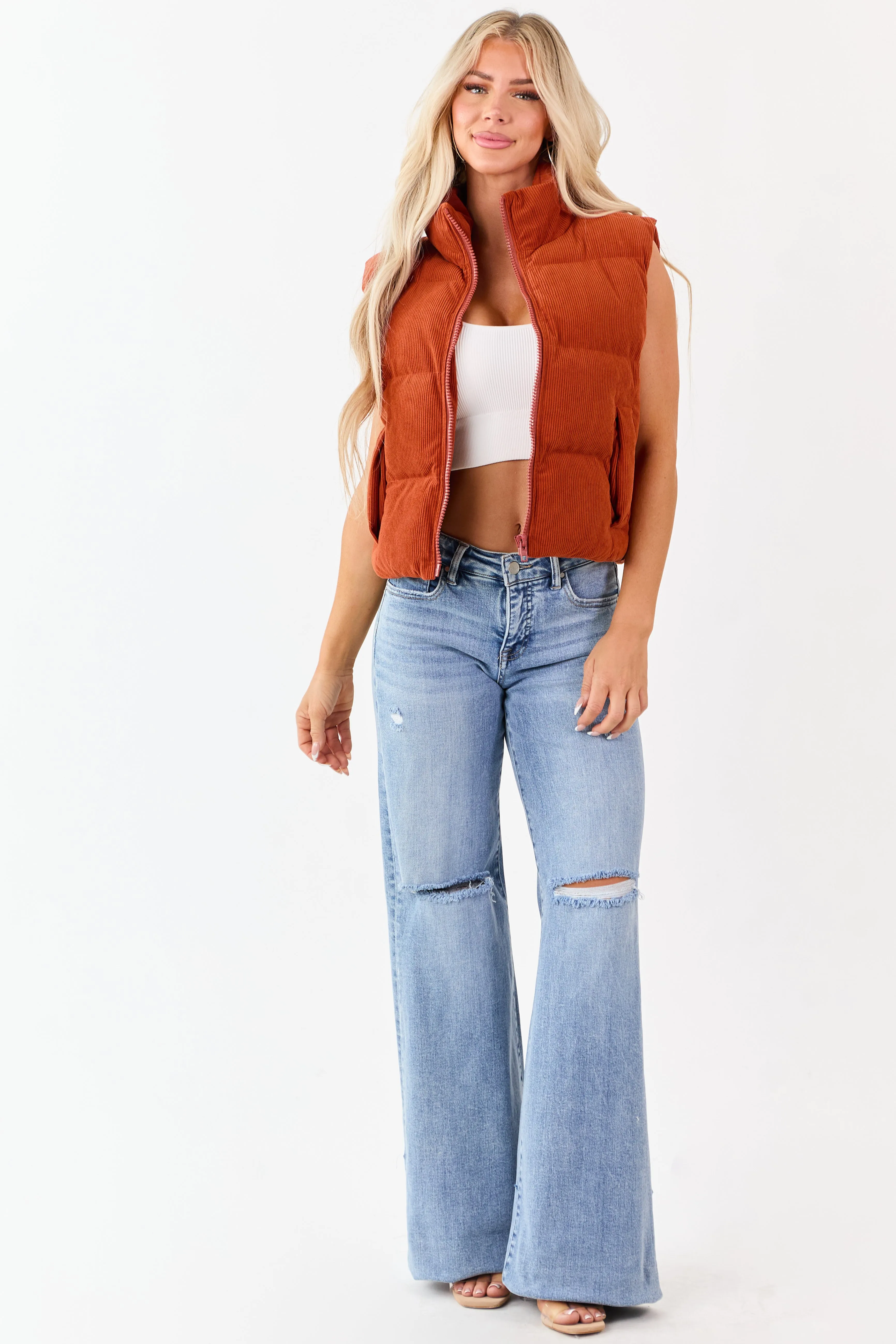 Lovelo Pumpkin Spice Corduroy Zip Up Puffer Vest sold by Lime Lush product image thumbnail 2