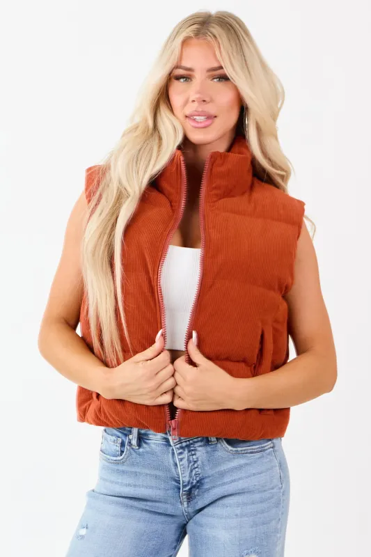 Lovelo Pumpkin Spice Corduroy Zip Up Puffer Vest sold by Lime Lush